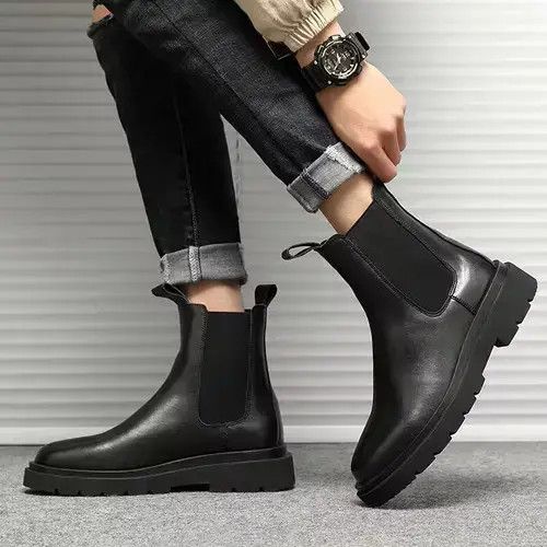 Boots Winter Slip On Men Shoes in Black (Size 10)