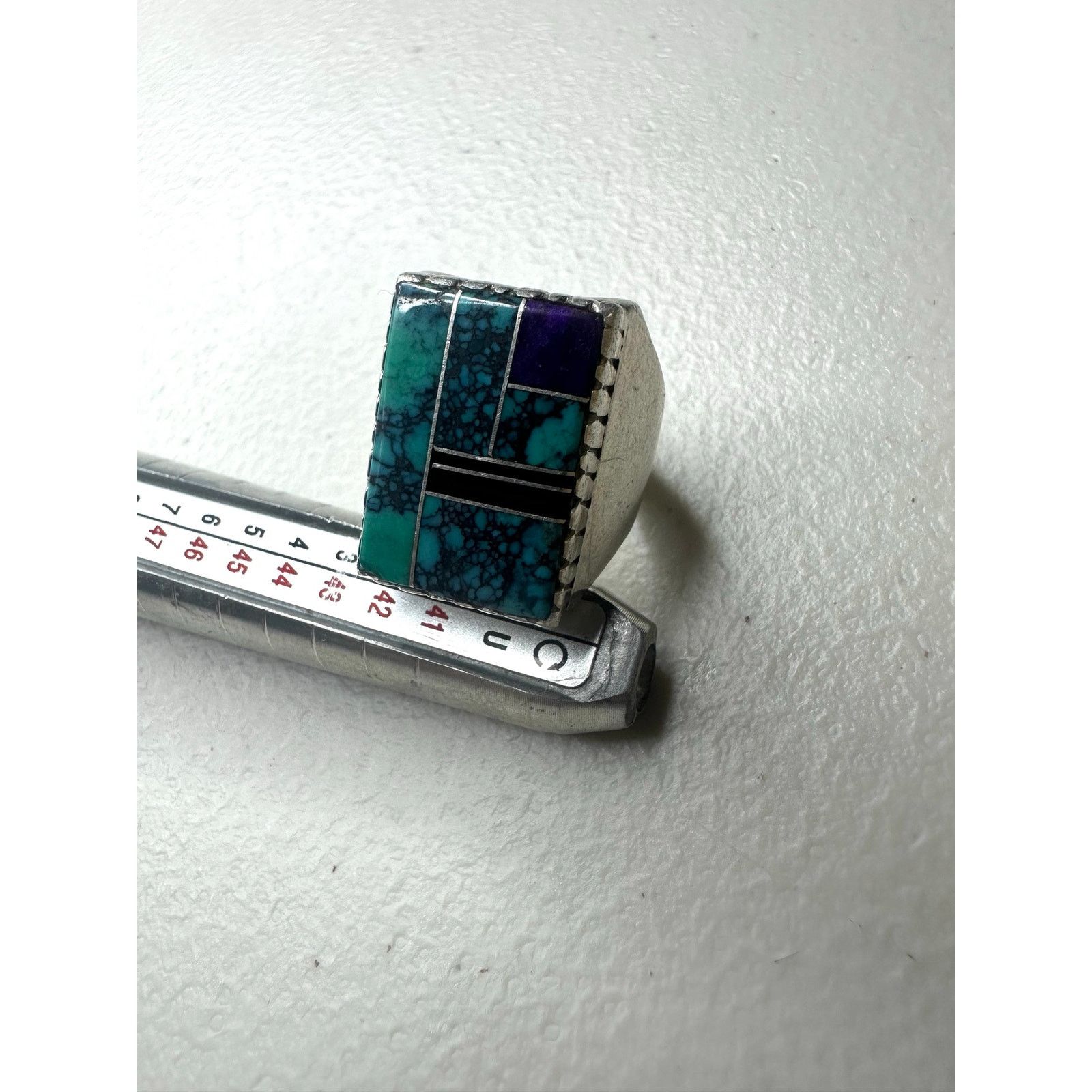 & Other Stories Navajo Sterling Silver Turquoise Inlay Mens Ring Onyx Size 9 Size ONE SIZE - 1 Thumbnail