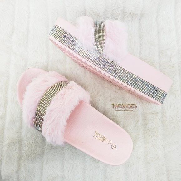 Other Furry Slip On Rhinestone platform sandals Slippers Blush Pin Size US 8.5 / IT 38.5 - 1 Thumbnail