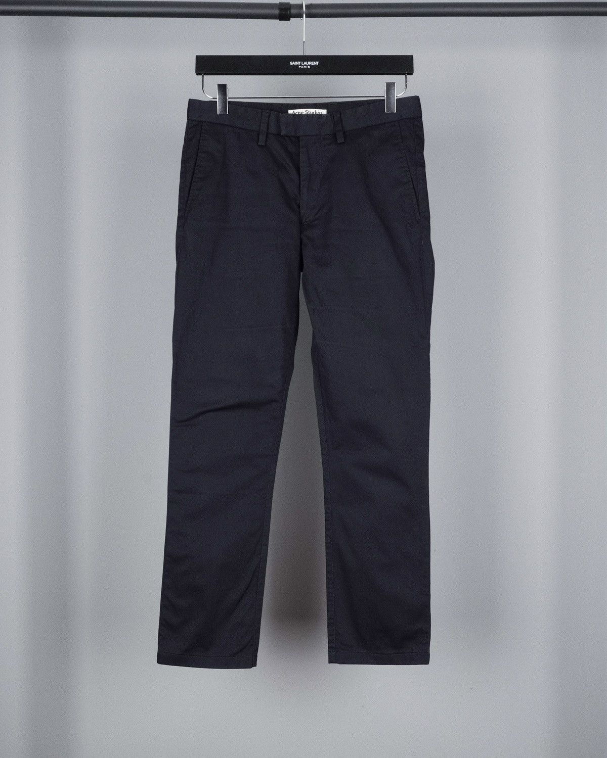 image of Acne Studios Max Satin Black Trousers Chino Pants, Men's (Size 30)