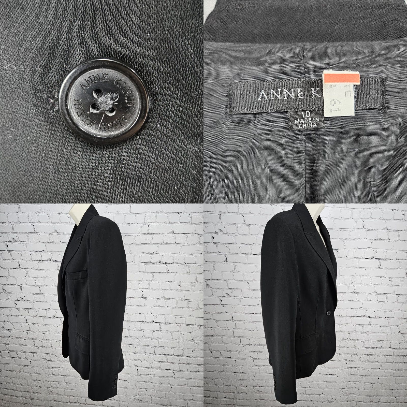 Anne Klein Anne Klein Blazer Jacket Black 1 Button Peak Lapel Single-Breasted Formal Women 10 Regular Long Sleeve Pants Suit Lined Polyester Size L / US 10 / IT 46 - 9 Thumbnail