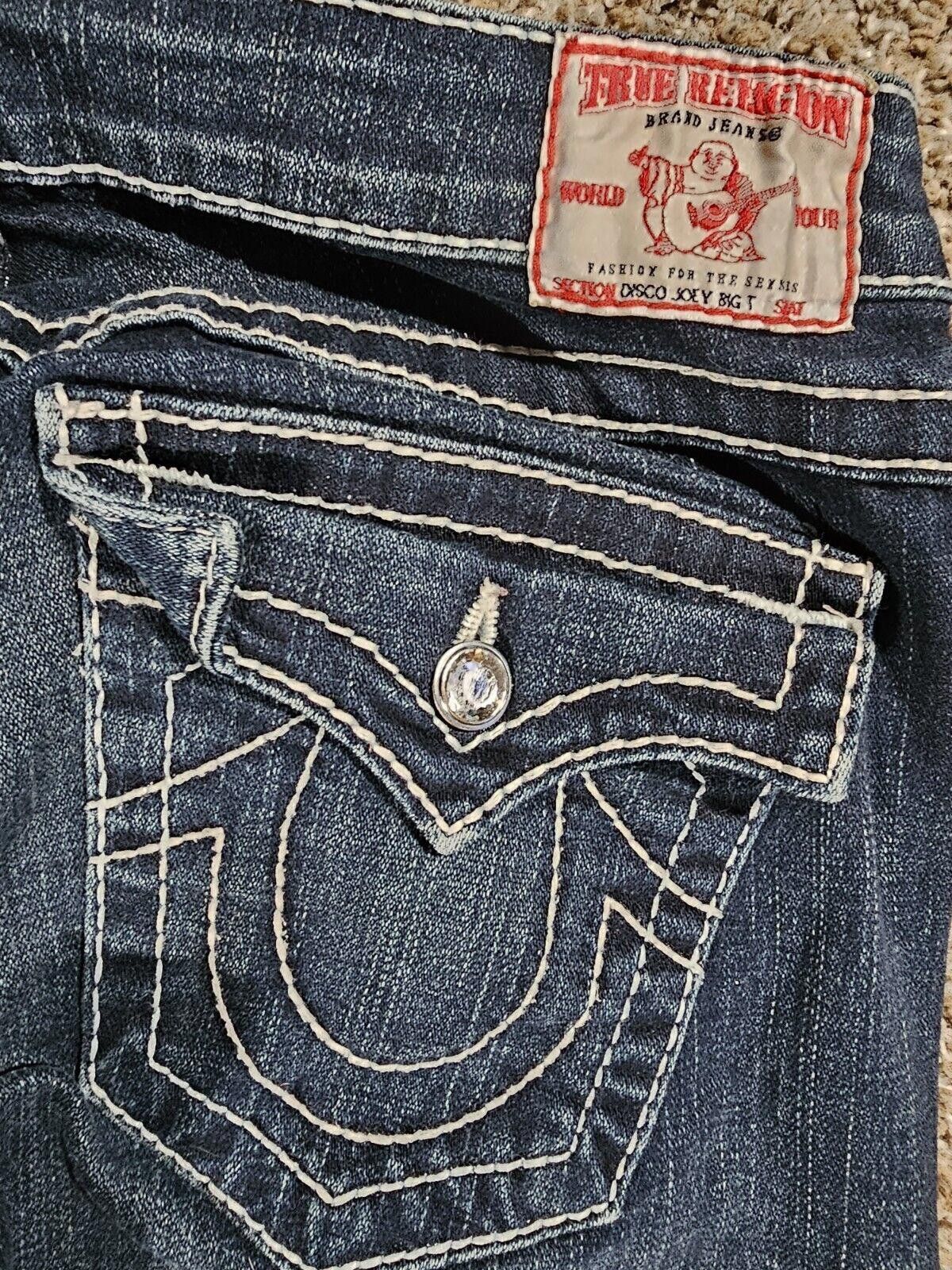 True Religion True Religion 27x30 Jeans Disco Joey Big T Flaps Flare Size 27" / US 4 / IT 40 - 9 Thumbnail