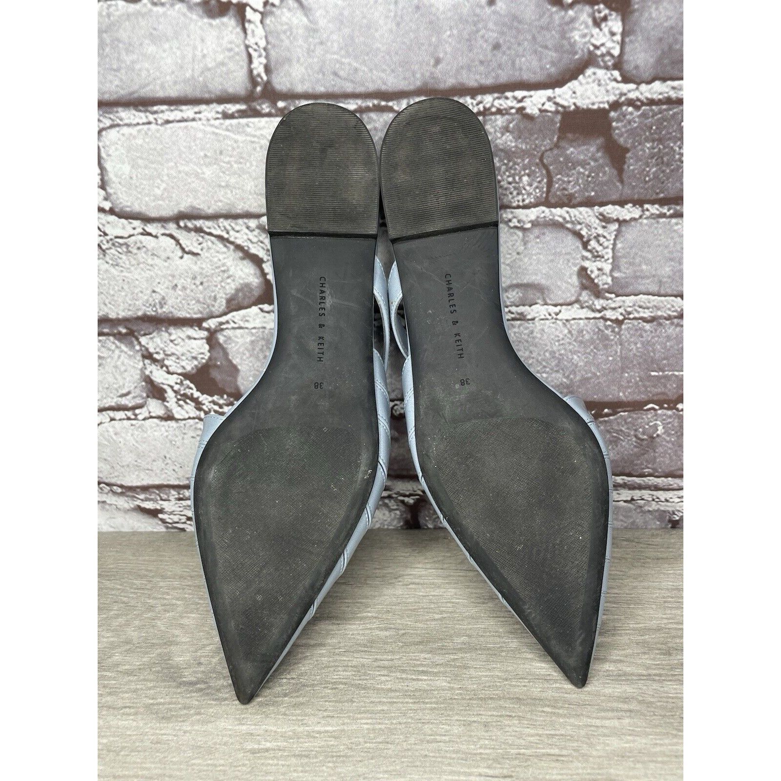 Other Charles Keith Blue Leather Pointed Toe Flats Mules Shoes Wom Size US 7.5 / IT 37.5 - 8 Thumbnail
