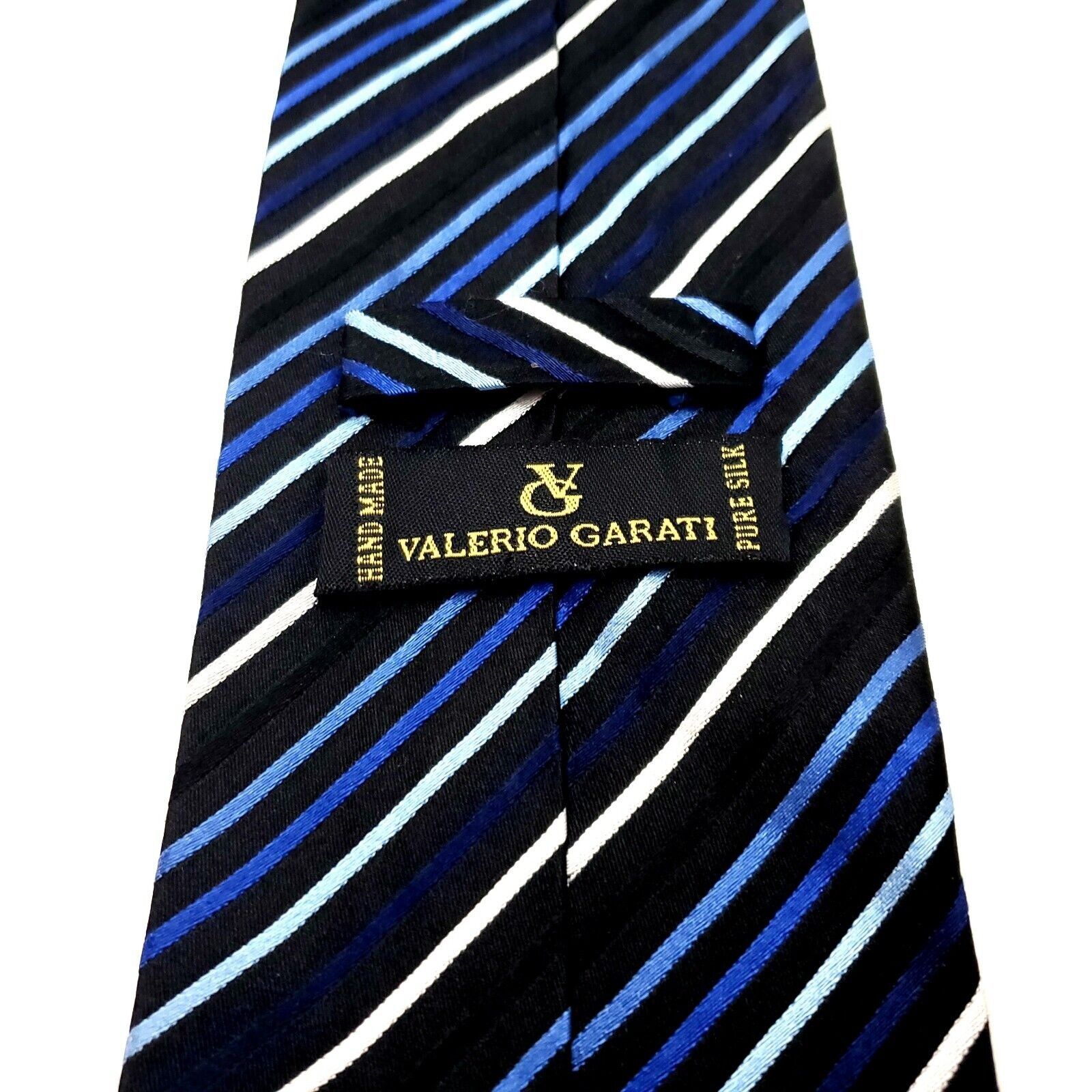 Designer Valerio Garati Black Blue Silk Tie Woven Striped Size ONE SIZE - 5 Thumbnail