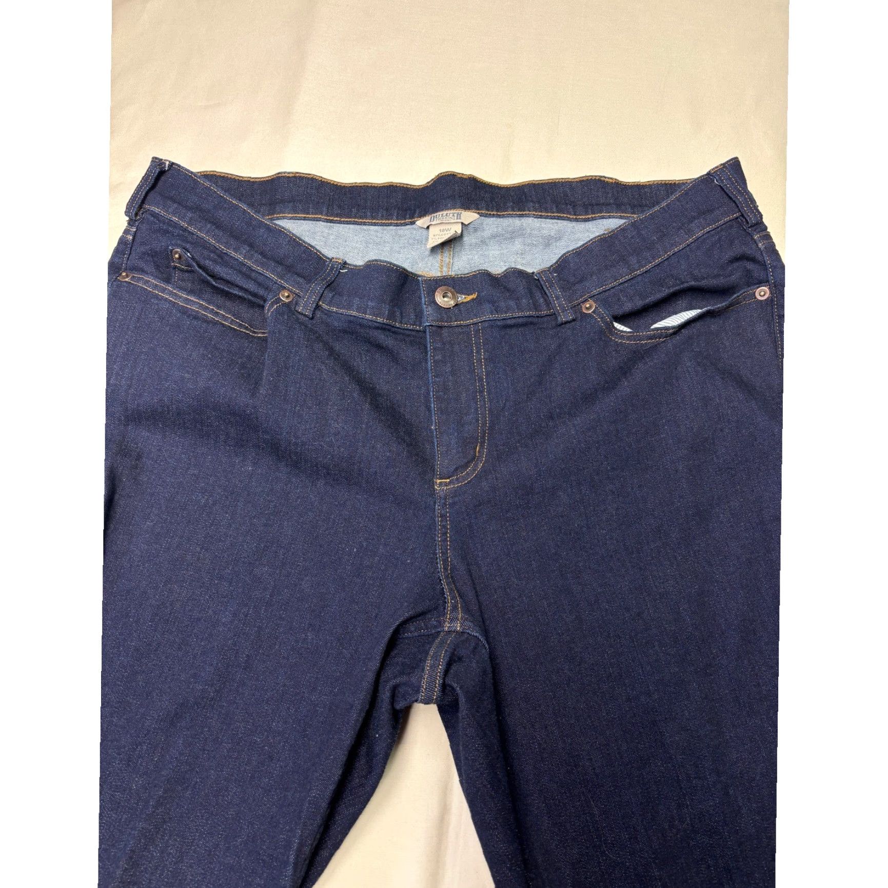 Duluth Trading Company Duluth Trading Co Jeans Dark Wash Bootcut Denim Stretch Cotton Womens 18W 31in Inseam Slim/Regular Rise Zip Button Pockets Size 40" / US 18 - 2 Thumbnail