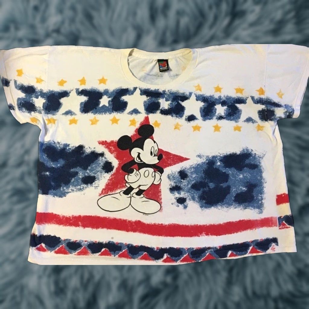 Disney VINTAGE Disney Mickey Mouse Flag AOP Faded Boxy Sleeping Shirt - Unisex Adults - One Size - White - 90s Grunge Cartoon TV Theme Size US M / EU 48-50 / 2 - 1 Thumbnail