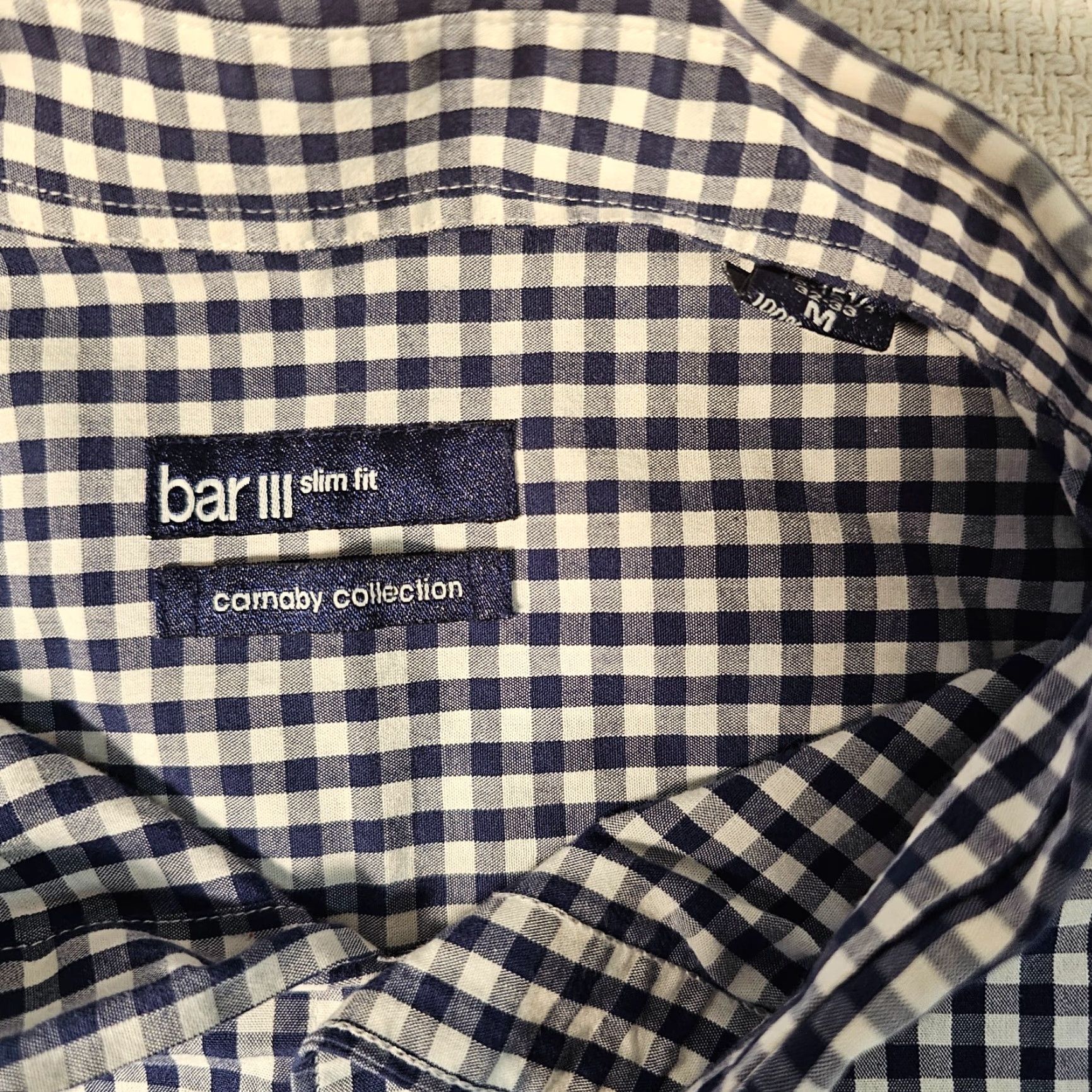 Bar III Bar III Carnaby Collection Men's Shirt Slim Long Sleeve Button-Up Navy Check Size M Size US M / EU 48-50 / 2 - 2 Thumbnail