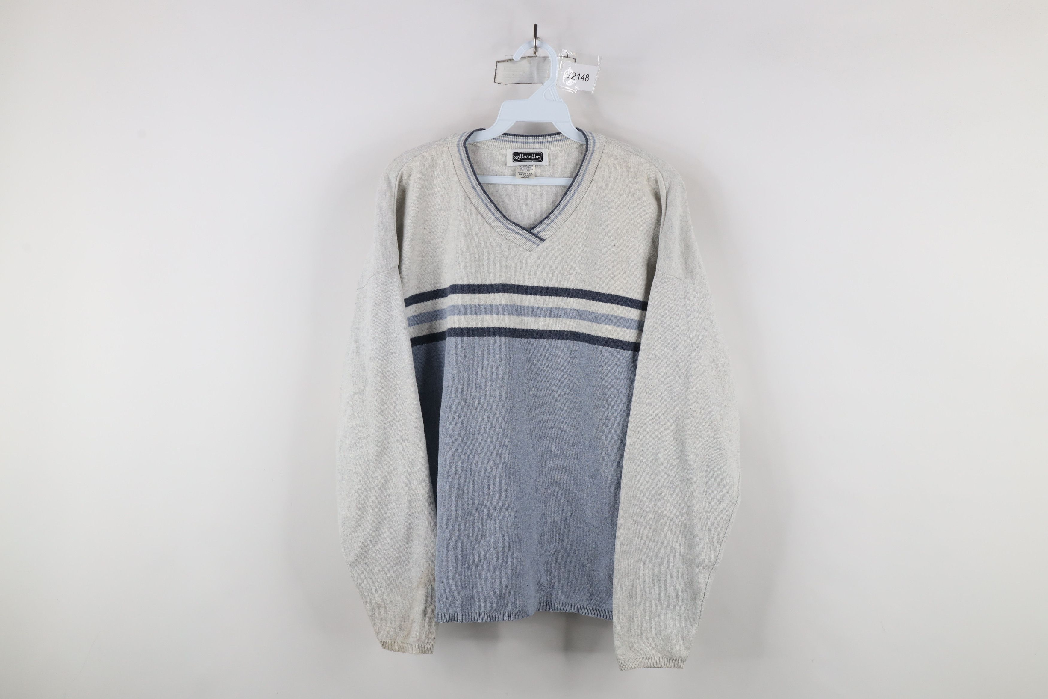 Vintage Vintage 90s Streetwear Doll Striped Knit V-Neck Sweater USA Size L / US 10 / IT 46 - 1 Thumbnail
