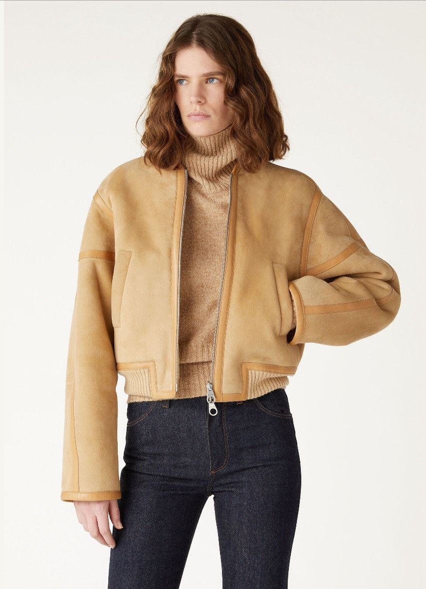 Loro Piana o1srvl11e0126 FAO5371 Velour Shearling Bomber Jacket Beige Size XS / US 0-2 / IT 36-38 - 4 Thumbnail