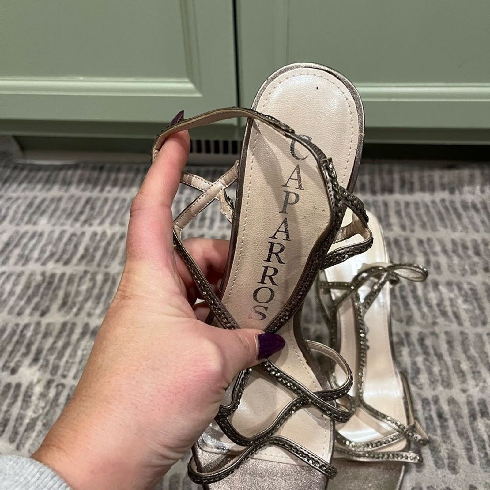 Vintage Caparros Stiletto Rhinestone Strappy High Heels Sz 9.5 B Size US 9.5 / IT 39.5 - 3 Thumbnail