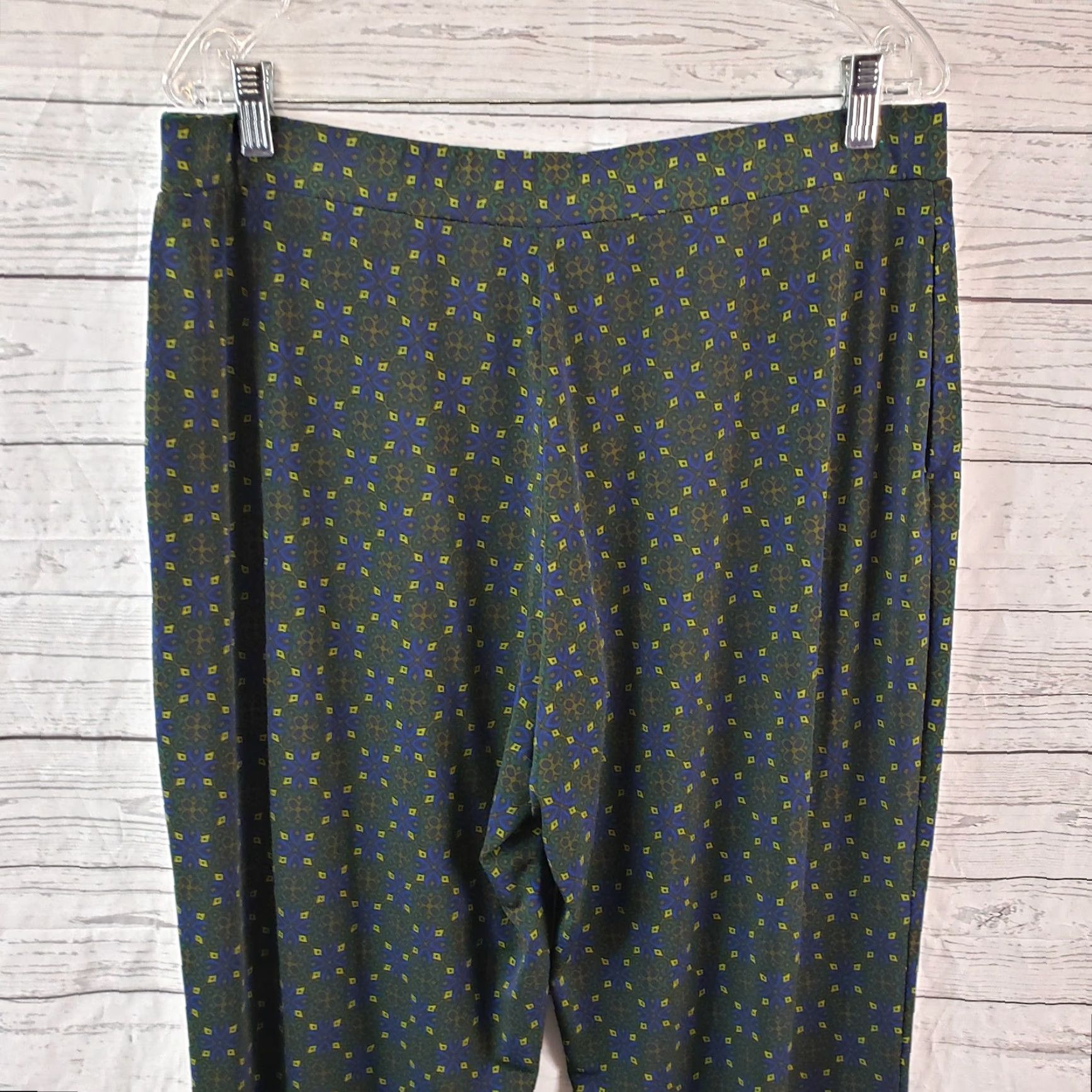 Vintage Susan Graver Womens Pull On Pants Large Green Blue High Rise Pants Women L Green Blue High Rise Size 36" / US 14 / IT 50 - 4 Thumbnail