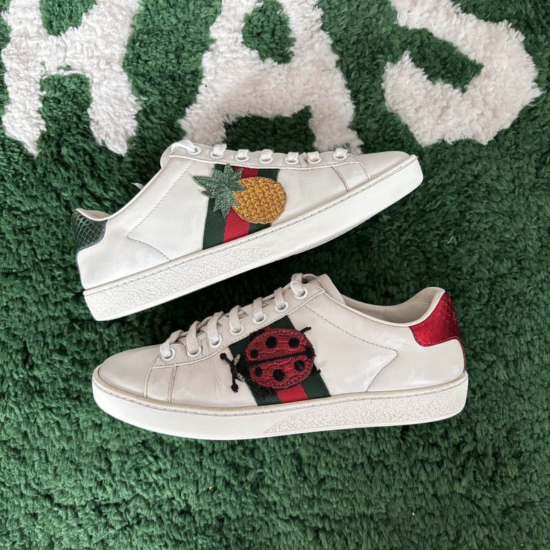 Gucci Gucci Ace Leather Pineapple Embroidery Sneakers for Women - Size US 4.5 / IT 34.5 - 6 Thumbnail