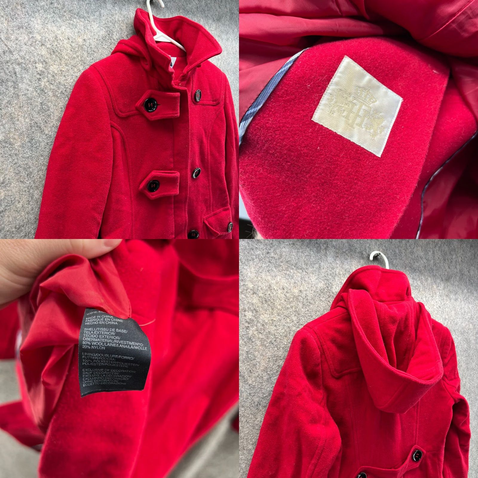 Tommy Hilfiger VINTAGE Tommy Hilfiger Pea Coat Jacket Womens 4 Red Long Wool Lined Nylon Button Night Black? Size S / US 4 / IT 40 - 8 Thumbnail