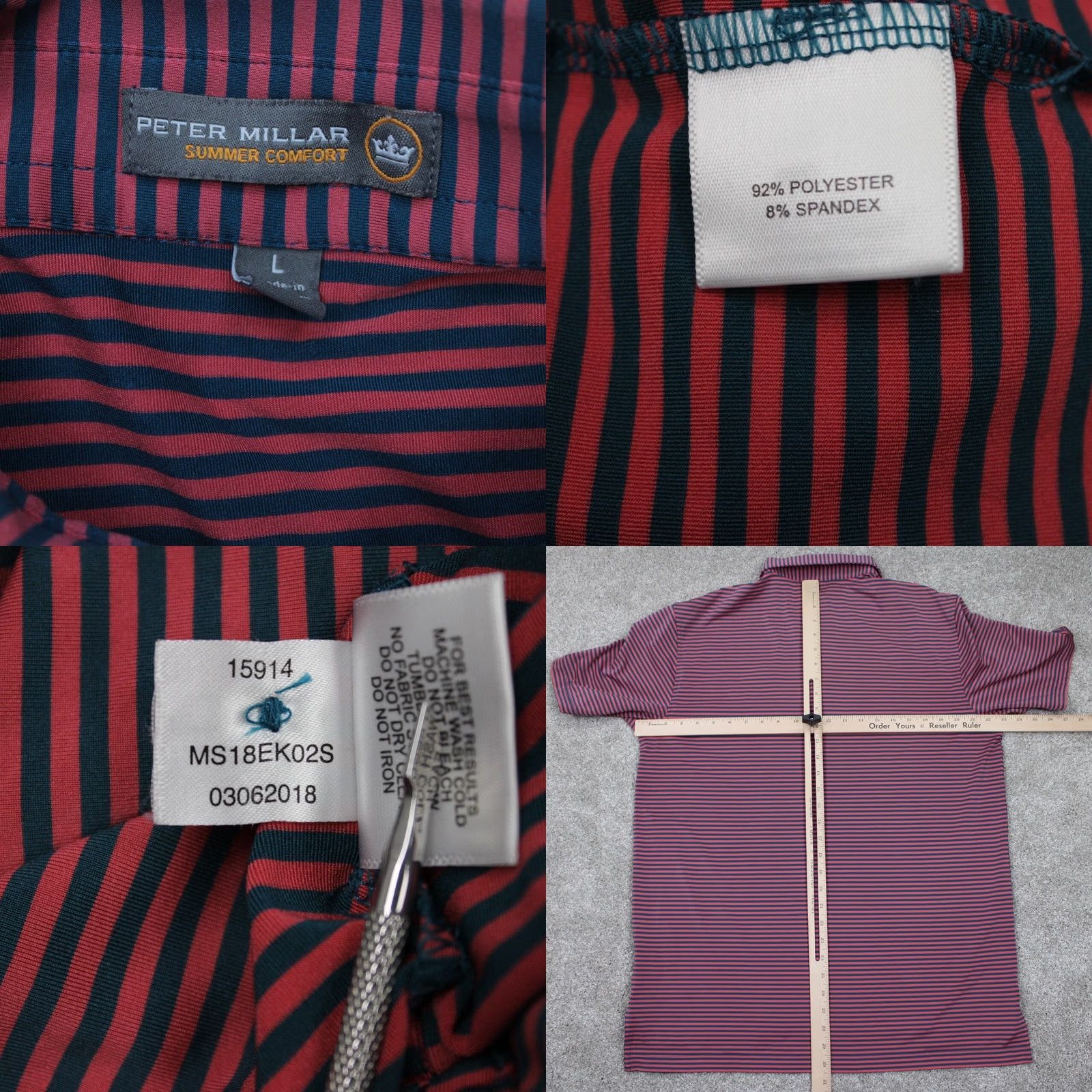 Peter Millar Peter Millar Summer Comfort Polo Shirt Men Large Pink/Blue Split Hem Stretch S/S Polo Shirt Mens Large Pink Blue Striped Golf Logo Polo Size US L / EU 52-54 / 3 - 8 Thumbnail
