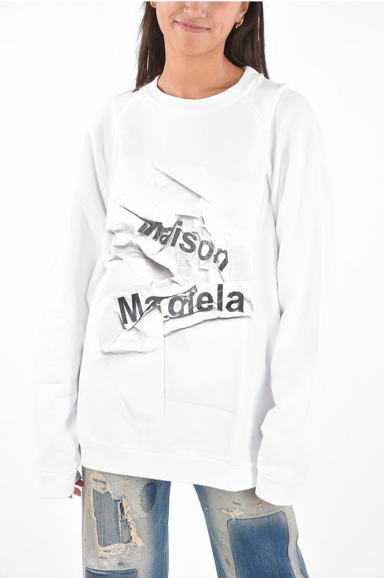 image of Maison Margiela Mm1 Printed Oversized Sweatshirt in White, Women's (Size XS)
