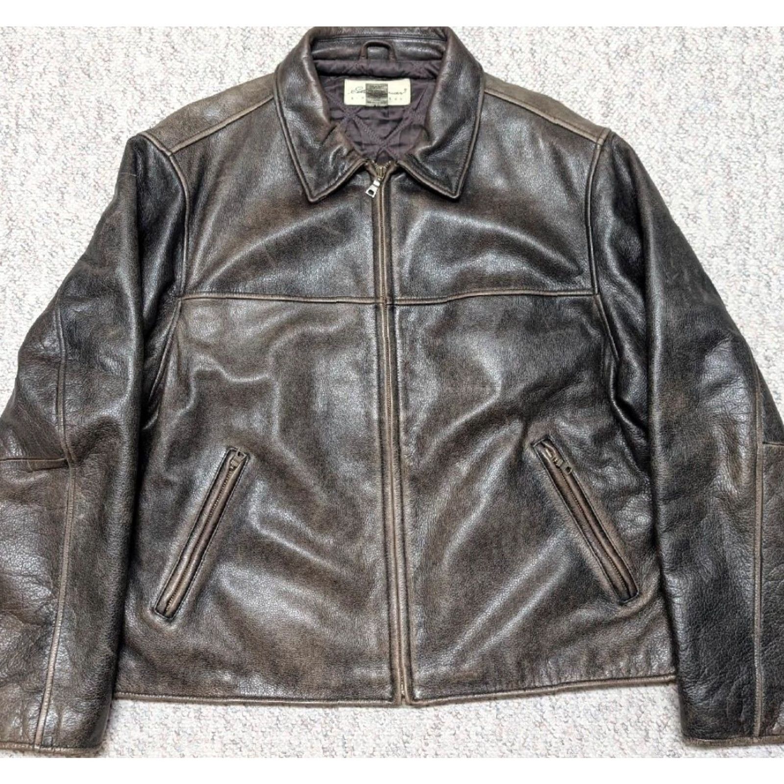 Eddie Bauer VINTAGE Eddie Bauer Leather BOMBER Jacket XL Brown, Loose Patina, Cowhide Leather, Mens, Zip, 46-48 Chest, 28" Length, 26" Pit, 22" Shoulder, 26" Arm Size US XL / EU 56 / 4 - 7 Thumbnail
