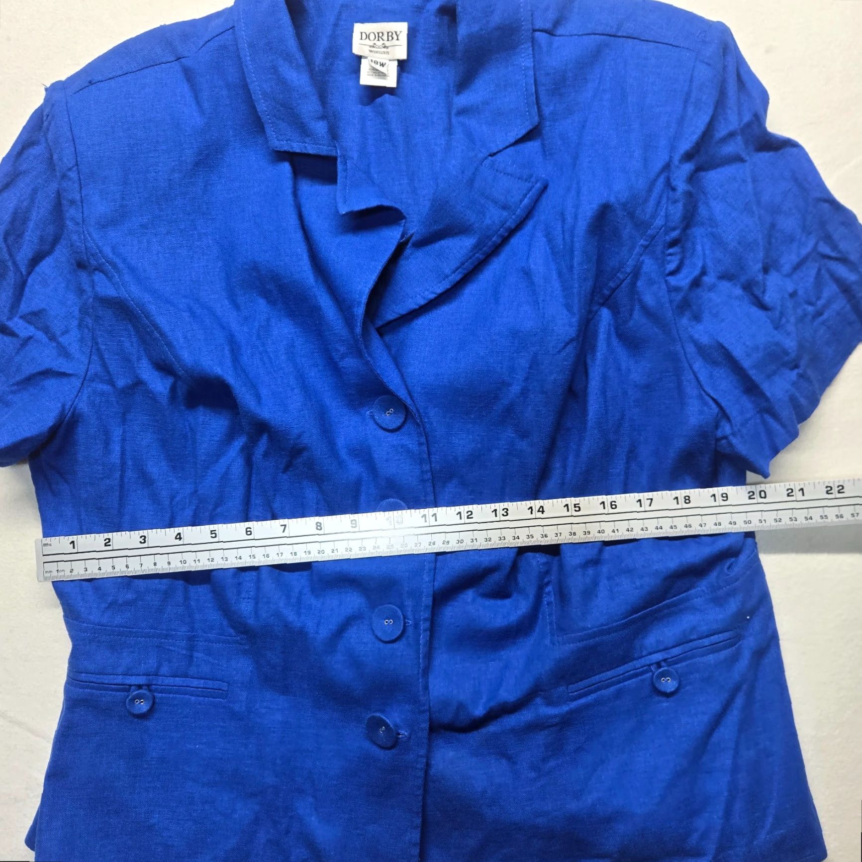 Vintage Miss Dorby Jacket Women 18 Blue Solid Short Sleeve 3/4 Shoulder Pads Button Basic Coat 90s Vintage No Size XXL / US 16-18 / IT 52-54 - 4 Thumbnail