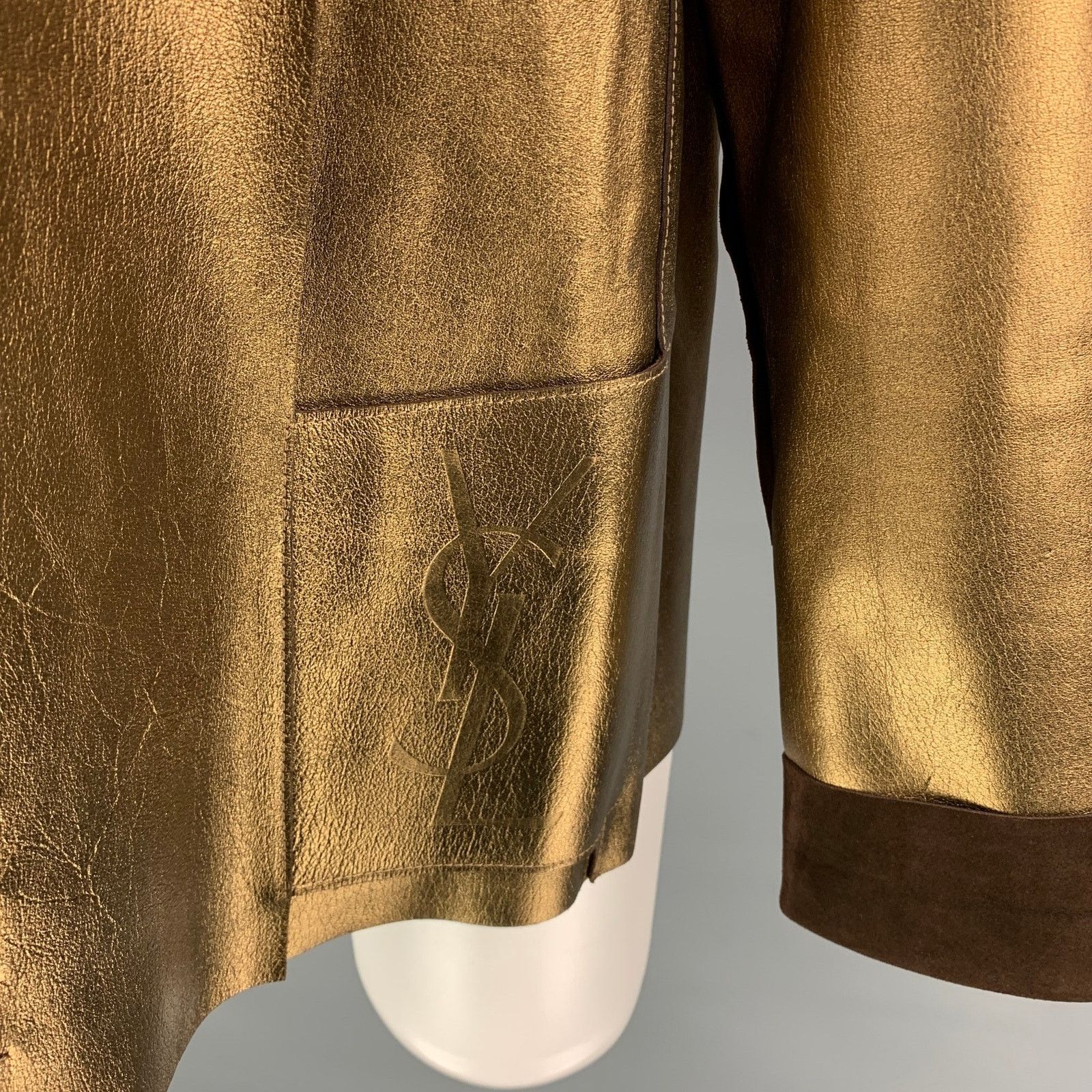 Yves Saint Laurent Size L Gold & Brown Leather Reversible Jacket Size L / US 10 / IT 46 - 2 Thumbnail