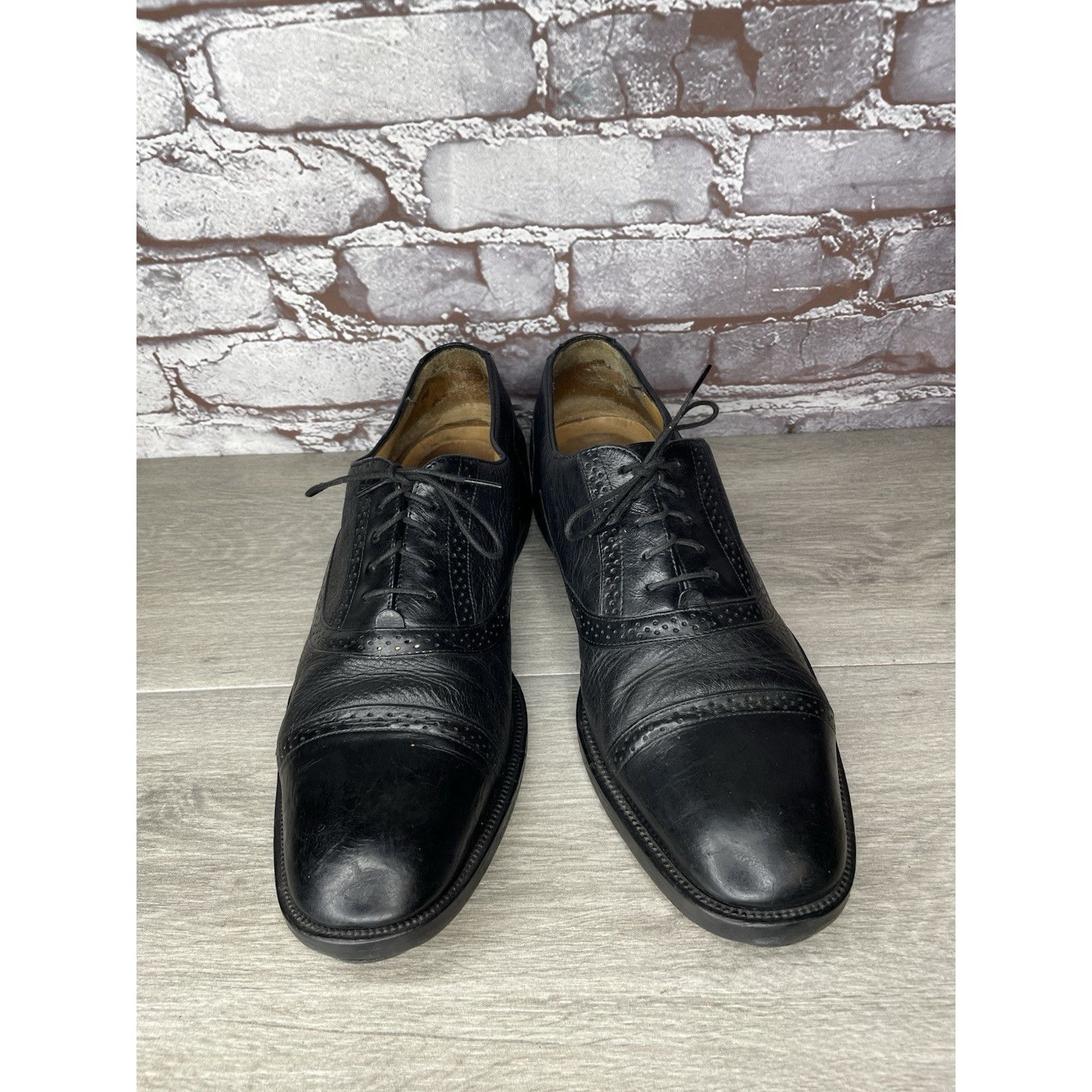Mezlan Mezlan Marque Black Leather Deerskin Cap Toe Brogue Oxfords Size US 11 / EU 44 - 14 Thumbnail
