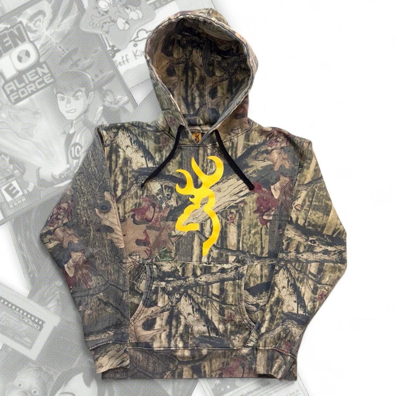 & Other Stories Y2K Camo / Yellow Deer Logo Browning Pullover Hoodie Size US S / EU 44-46 / 1 - 1 Thumbnail