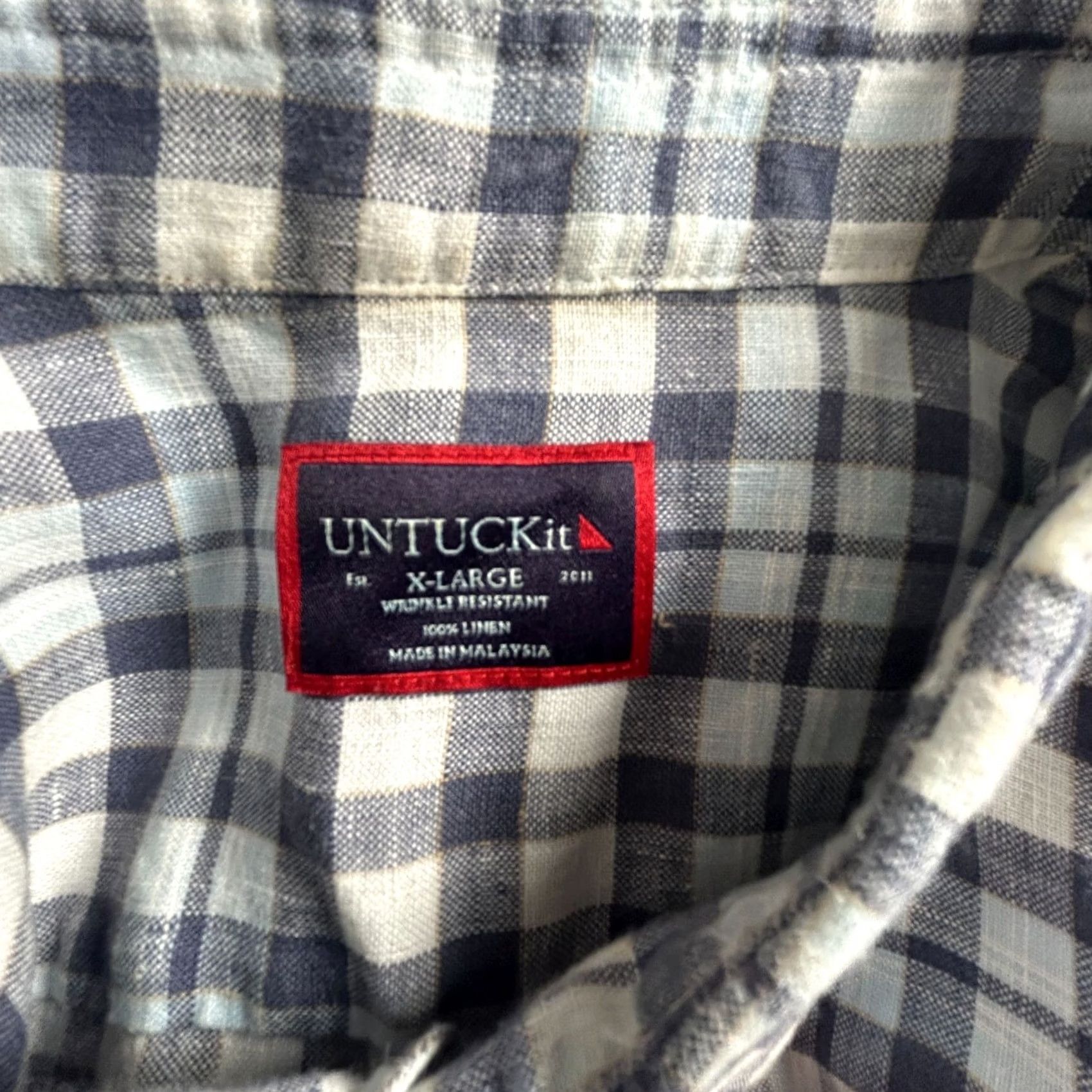 UNTUCKit UNTUCKit Mens Wrinkle-Resistant Gingham Short Sleeve Linen Shirt XL Blue NWOT Size US XL / EU 56 / 4 - 3 Thumbnail