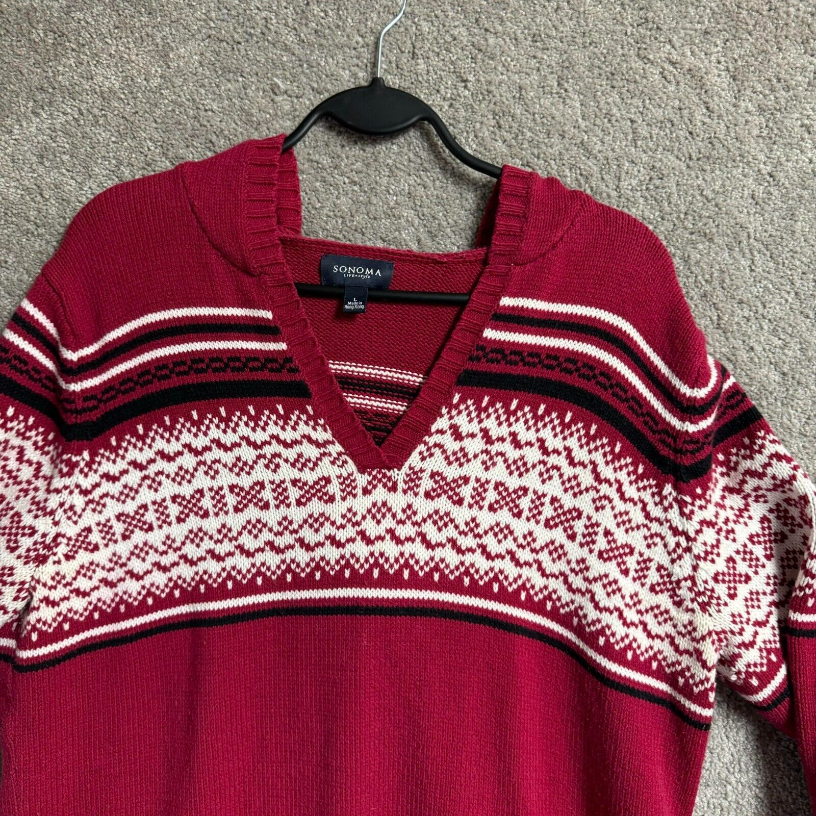 Sonoma Vintage Hooded Sweater Womens L Fair Isle Grandpa 90s Y2K Size L / US 10 / IT 46 - 4 Thumbnail