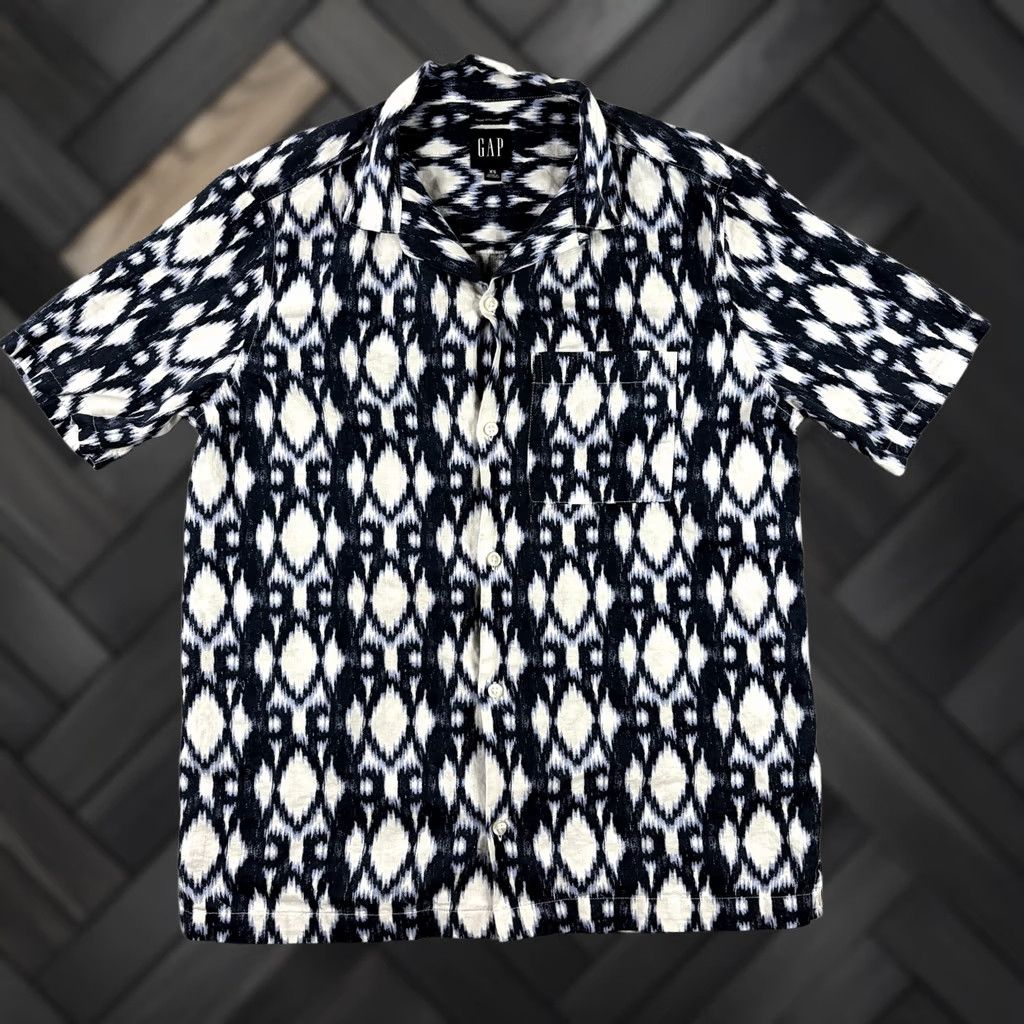 Gap GAP Shirt XS Blue White Ikat Print Linen Cotton Button Up Summer Mens Short Sleeve Size US XS / EU 42 / 0 - 1 Thumbnail