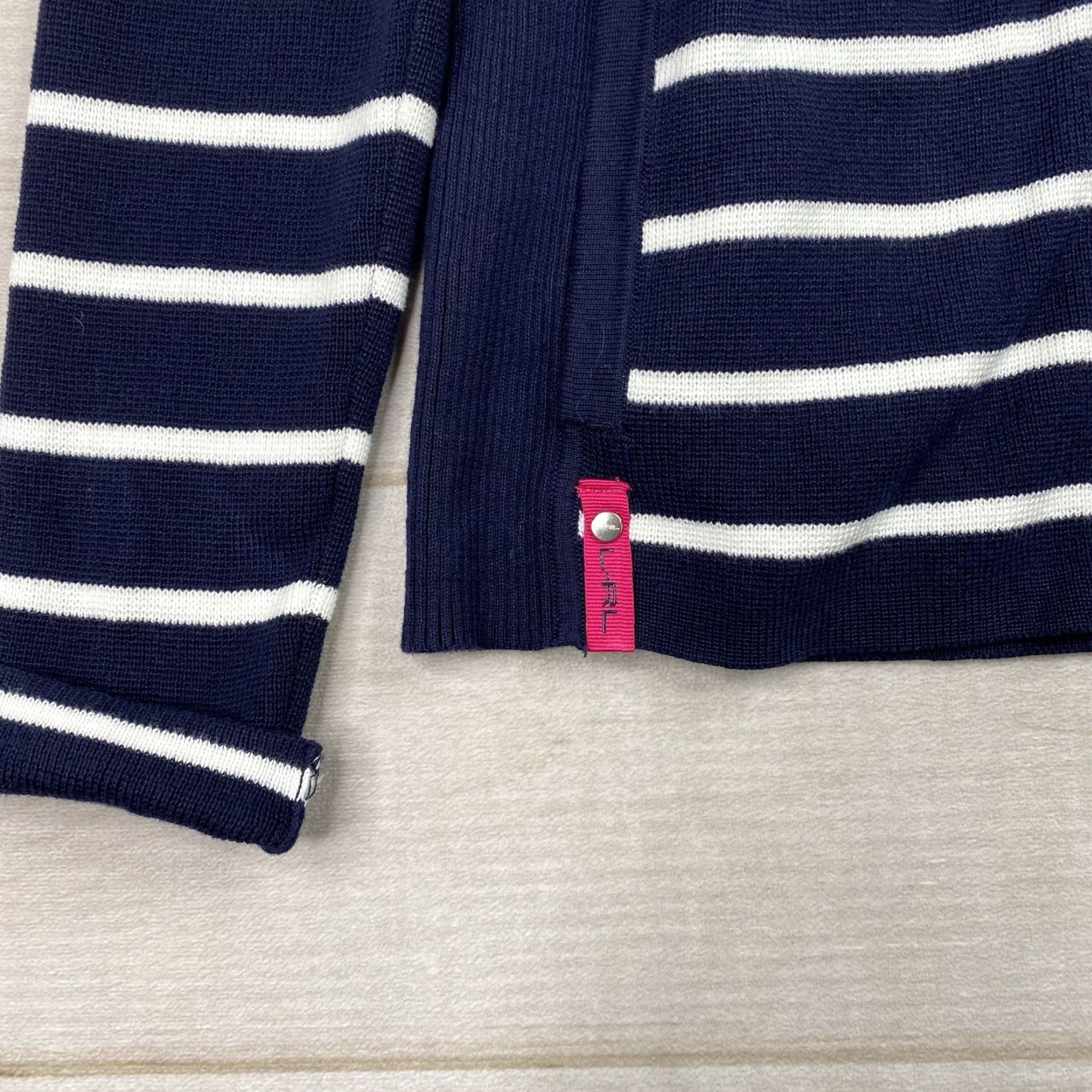 Ralph Lauren Ralph Lauren Active Cardigan Womens L Blue Pink Hooded Full Zip 90s Nautical Stripe Knit Lightweight Sweater Size L / US 10 / IT 46 - 2 Thumbnail