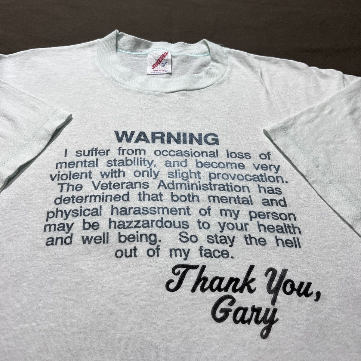 Vintage Vintage 90s WARNING violent quote Tee Size US L / EU 52-54 / 3 - 1 Thumbnail