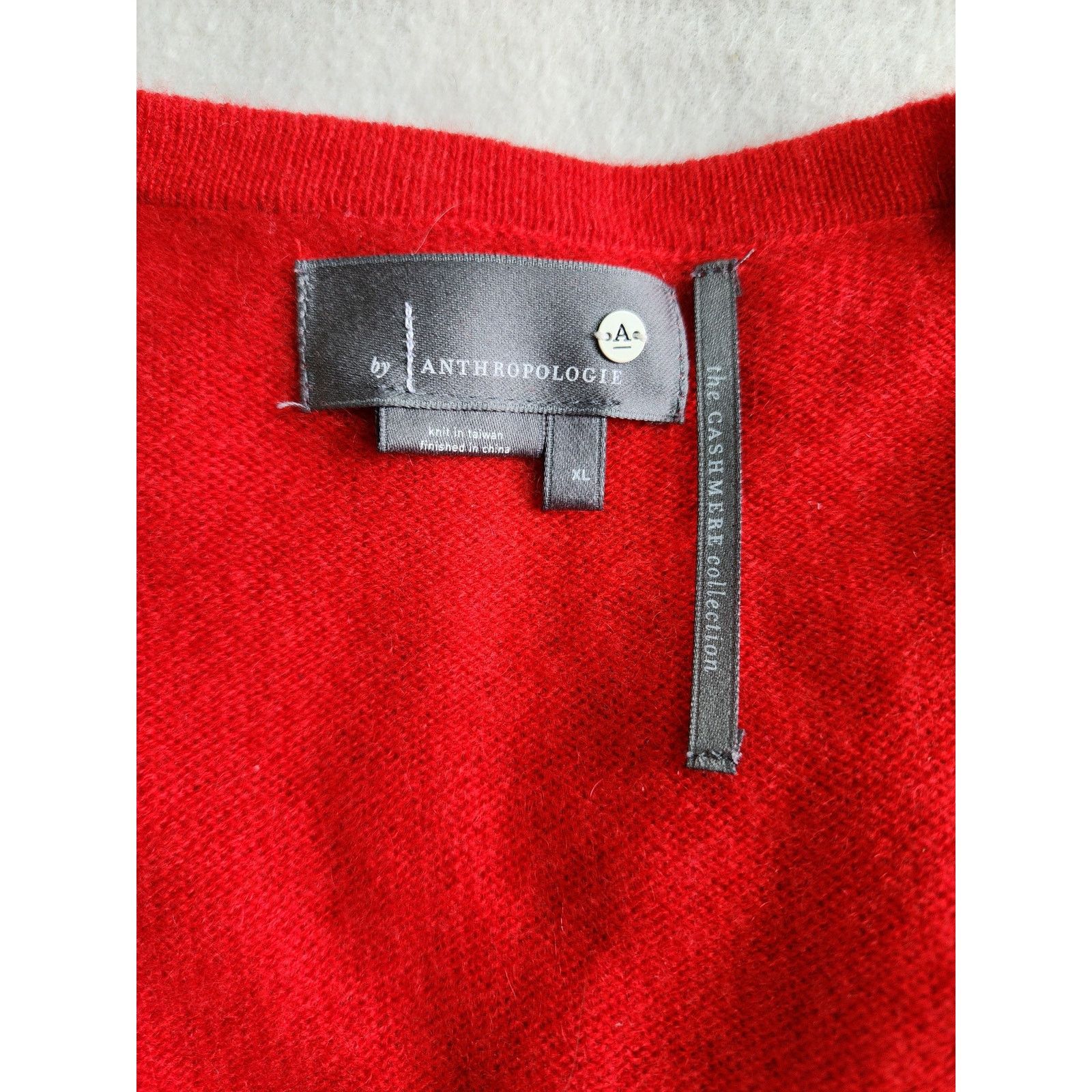 Anthropologie Anthropologie 100% Cashmere Collection V-Neck Sweater Red XL Size XL / US 12-14 / IT 48-50 - 3 Thumbnail