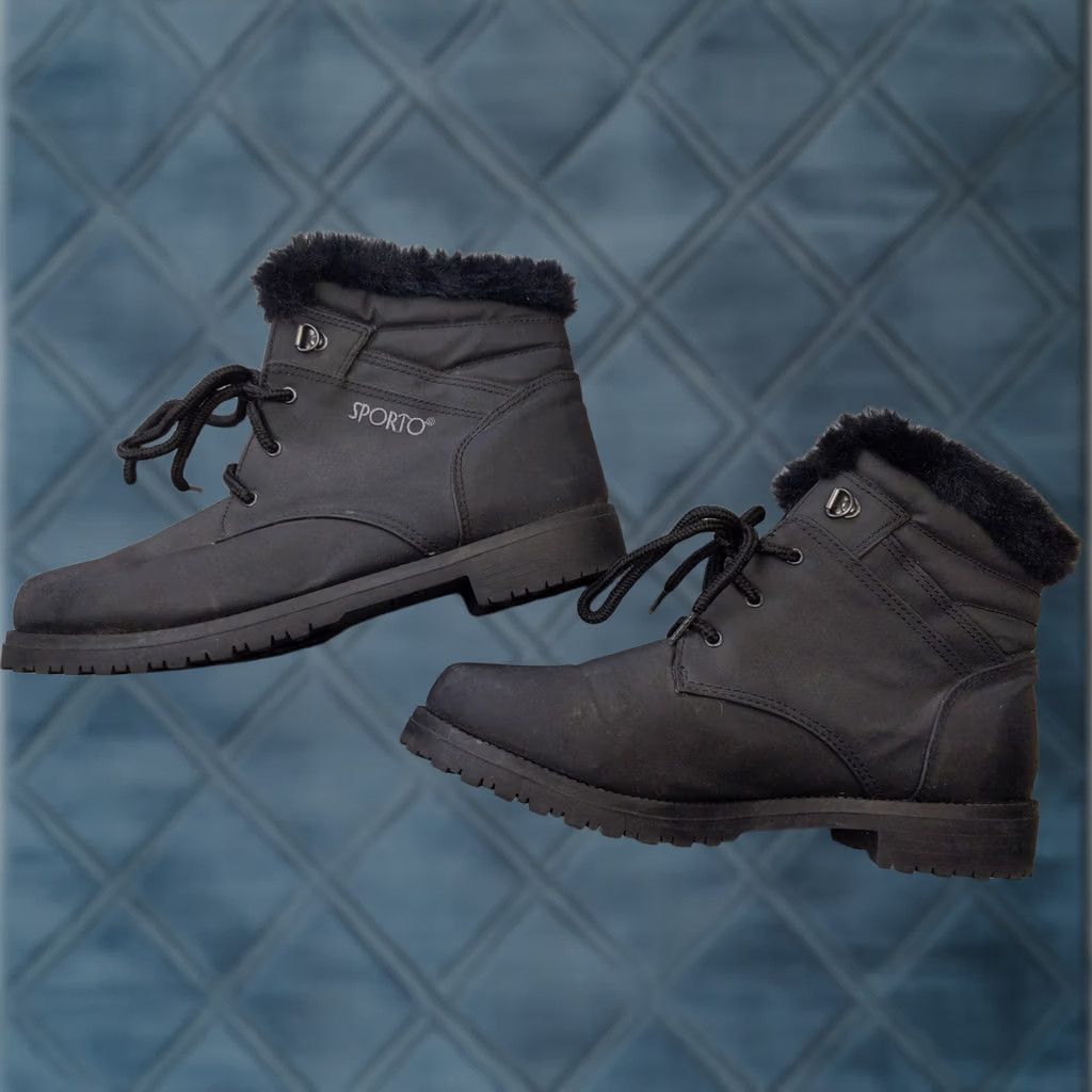 Vintage Sporto Snow Boots Womens Size 9.5 40.5 Black Synthetic Ankle Fur Lace Up Winter Size US 10 / IT 40 - 1 Thumbnail