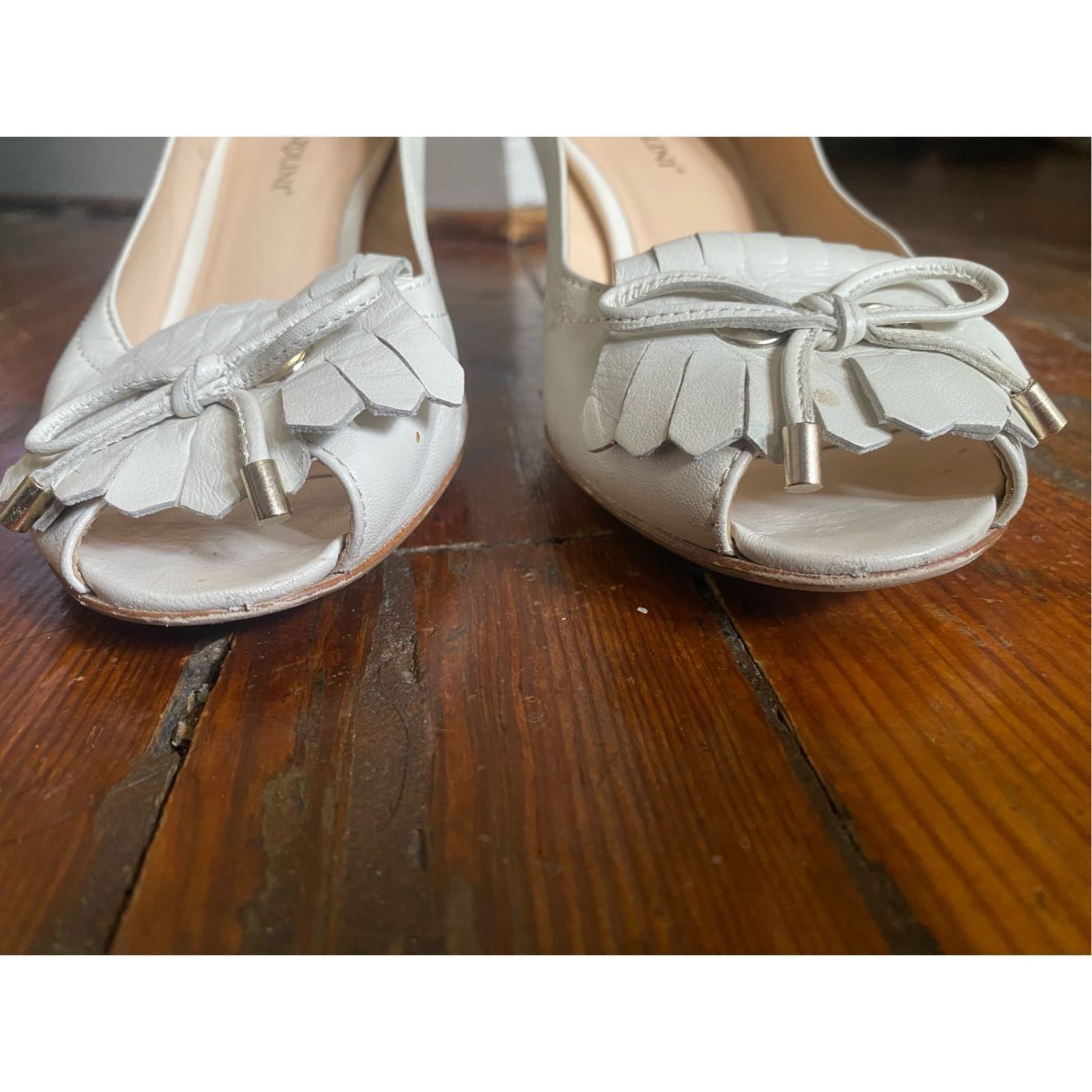 Carlo Pazolini Cream Leather Loafer Fringe Pumps, Size EU 39