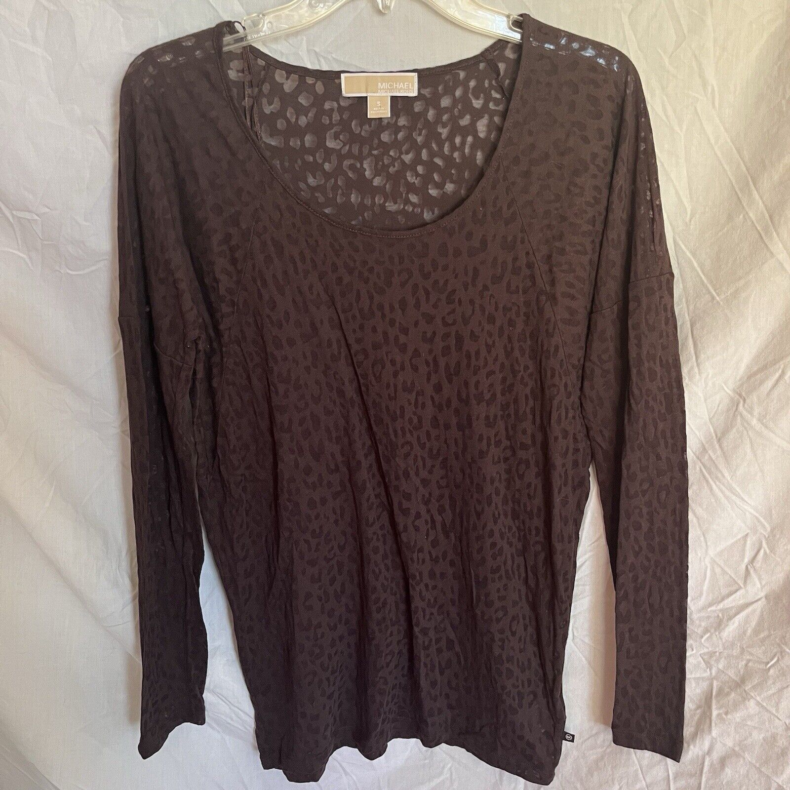 Michael Kors Sheer Cheetah Print Brown Long Sleeved Tshirt EUC Size S / US 4 / IT 40 - 1 Thumbnail