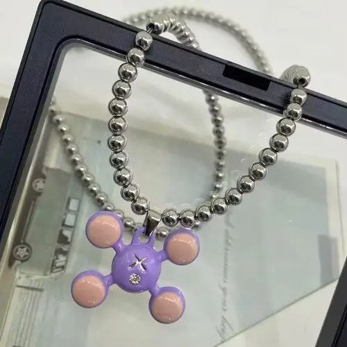 Jewelry Bead Chain Quadangle Ball Necklace (Stainless Steel) Size ONE SIZE - 7 Thumbnail
