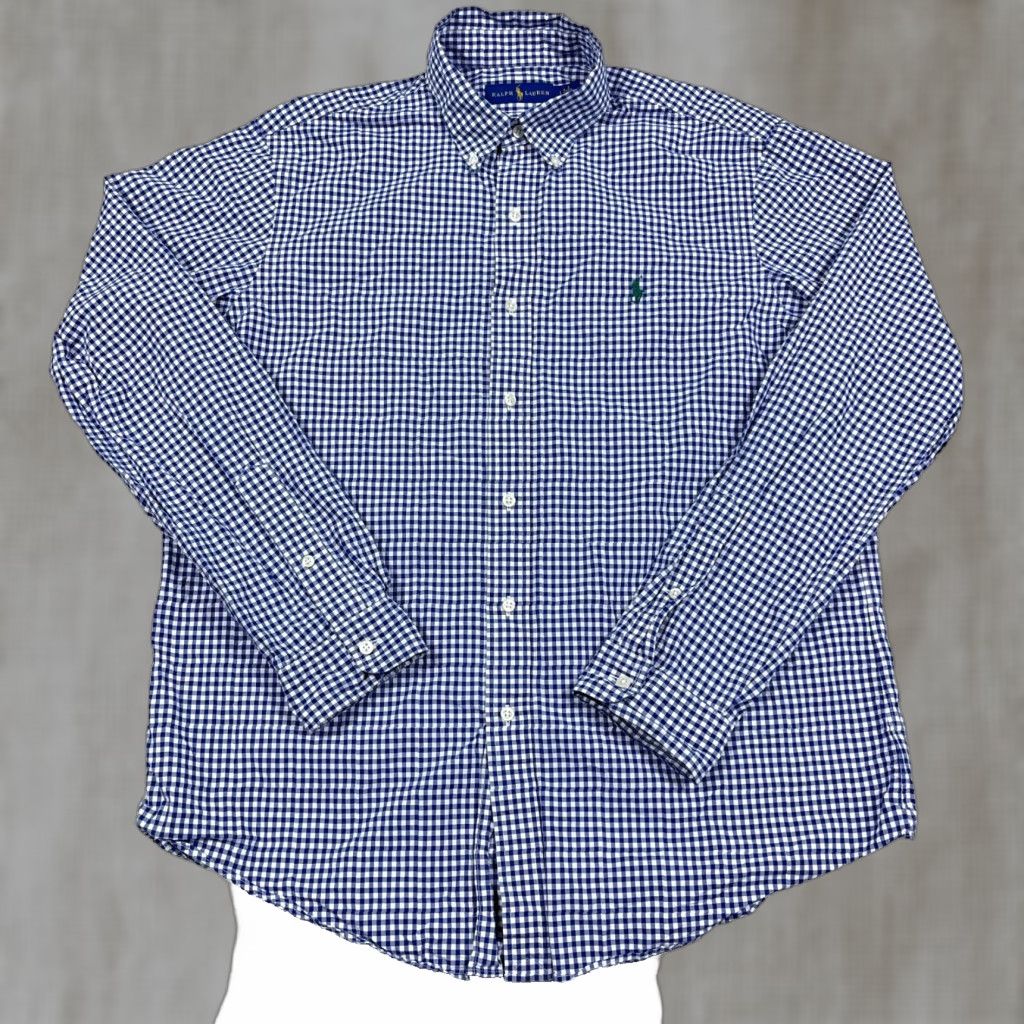 Ralph Lauren Ralph Lauren Shirt Men Large Blue White Button Up Gingham Check Poplin Dress A95 Size 42R - 1 Thumbnail