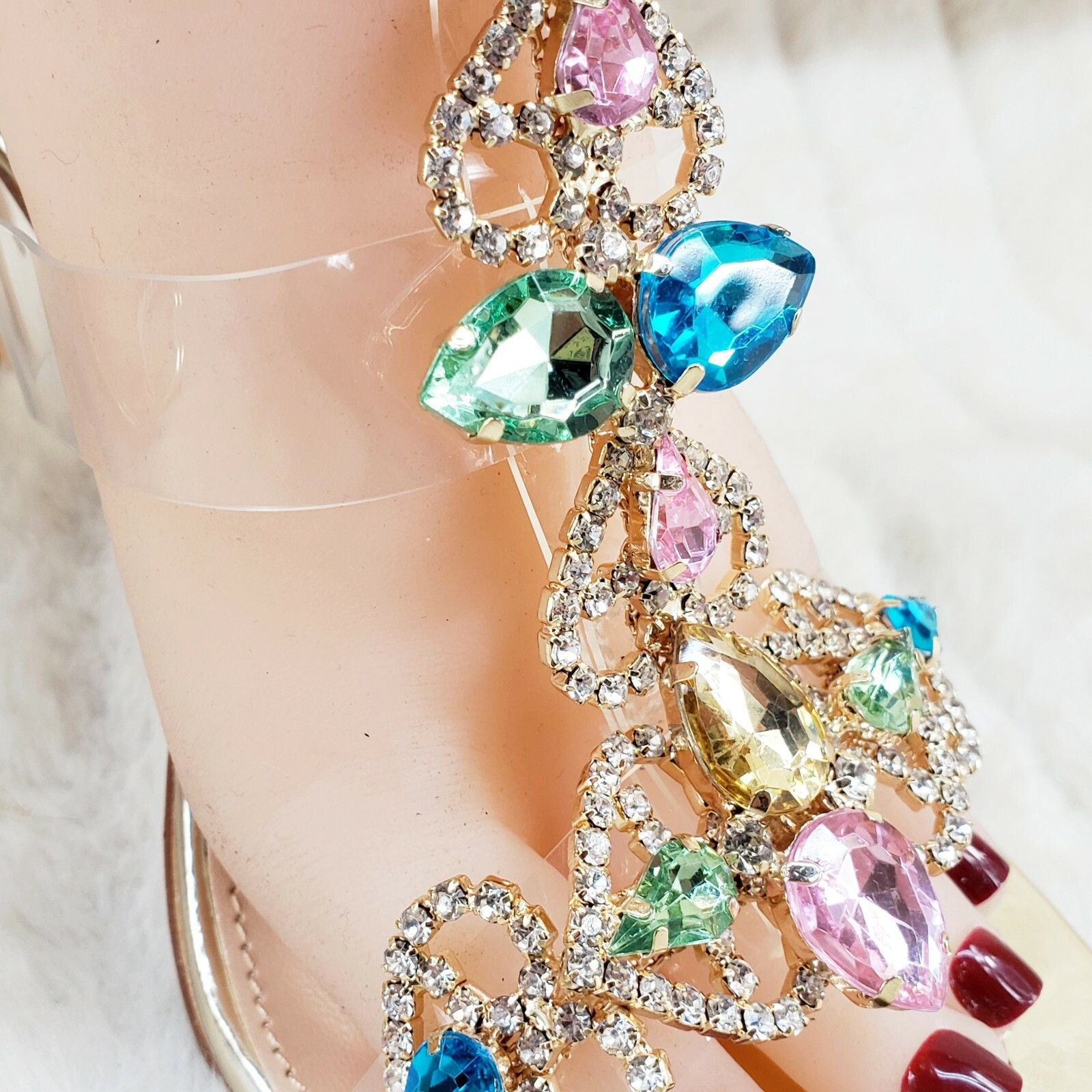 Other Breezy Jewels Rhinestone 4" High Heel Sandals Prom Wedding P Size US 7.5 / IT 37.5 - 8 Thumbnail