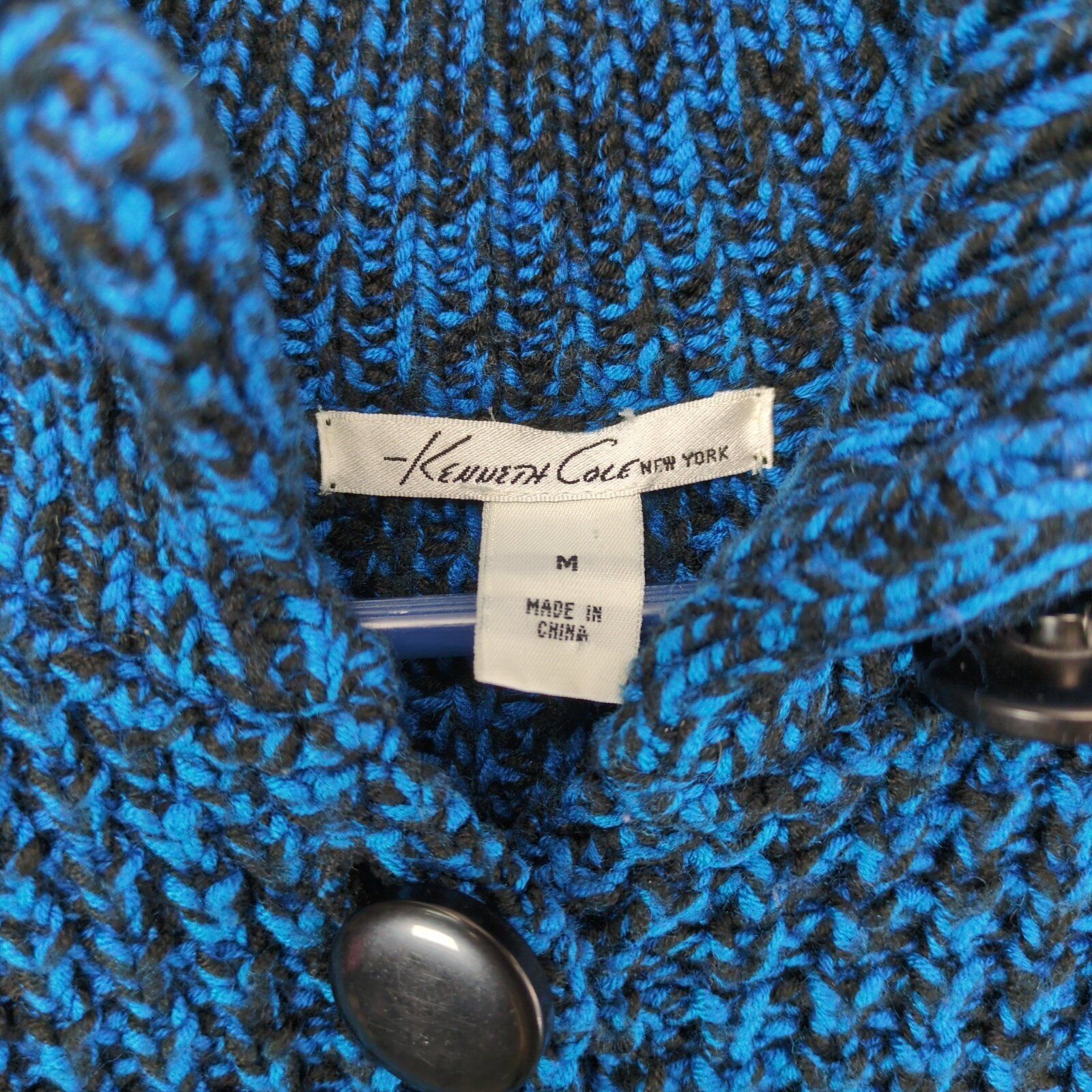 Kenneth Cole Kenneth Cole NY Womens M Wool-Blend Blue Black Knit Cardigan Size M / US 6-8 / IT 42-44 - 2 Thumbnail