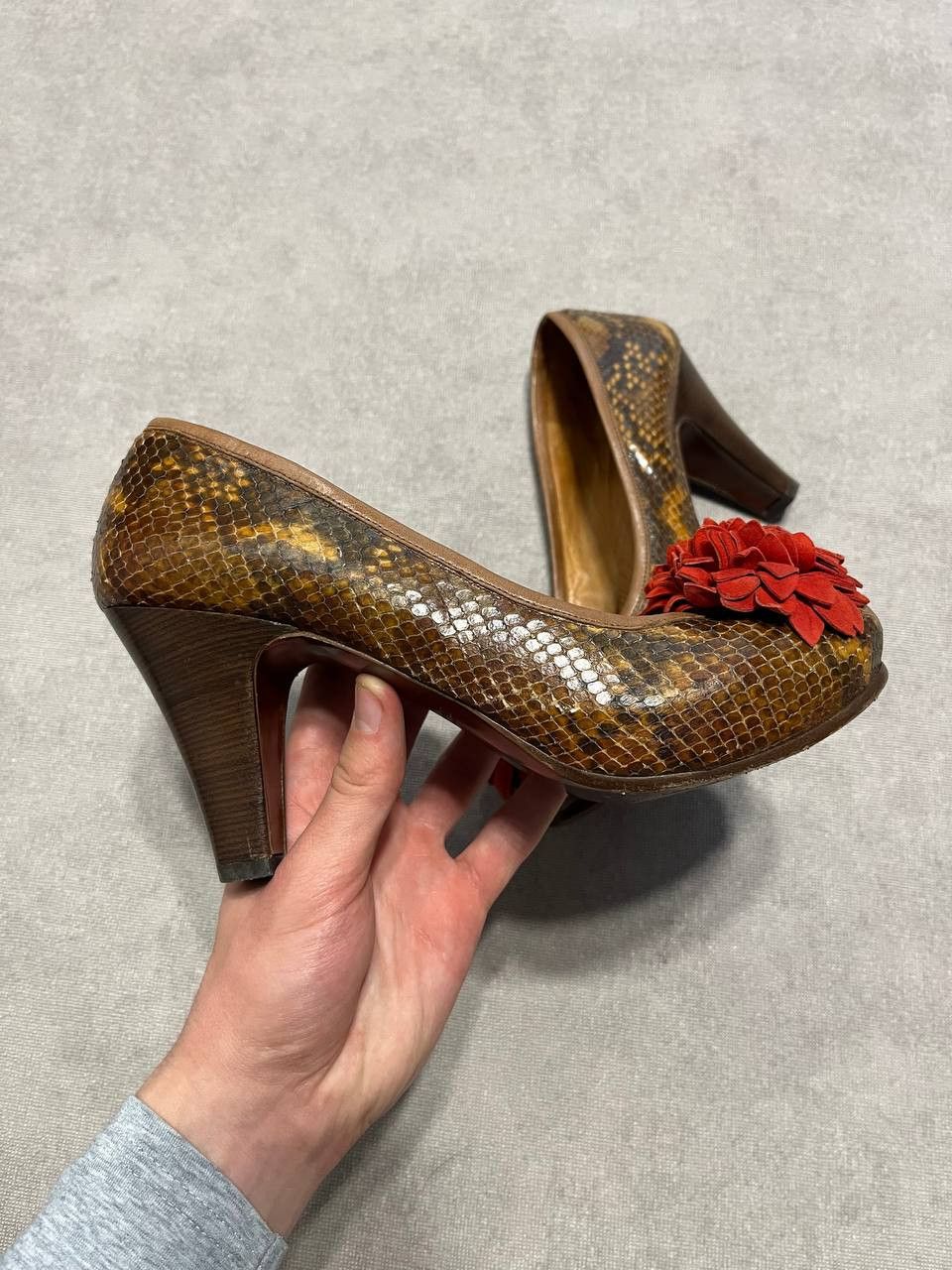 Other Chia Mihara Rare Flower Pump Heels Brown Leather Women`s Size US 8 / IT 38 - 3 Thumbnail