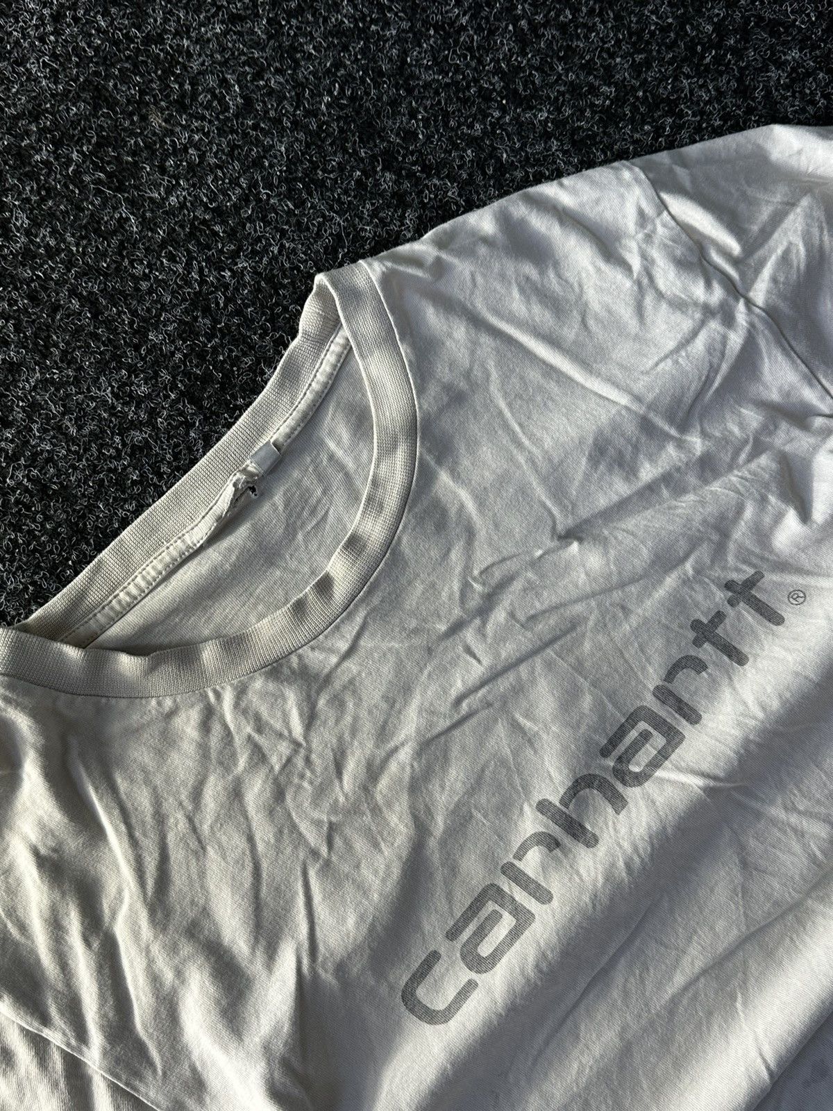 Carhartt × Vintage DISTRESSED CARHARTT BIG LOGO BEIGE TEE TRUE RAP WORKWEAR Y2K Size US L / EU 52-54 / 3 - 4 Thumbnail