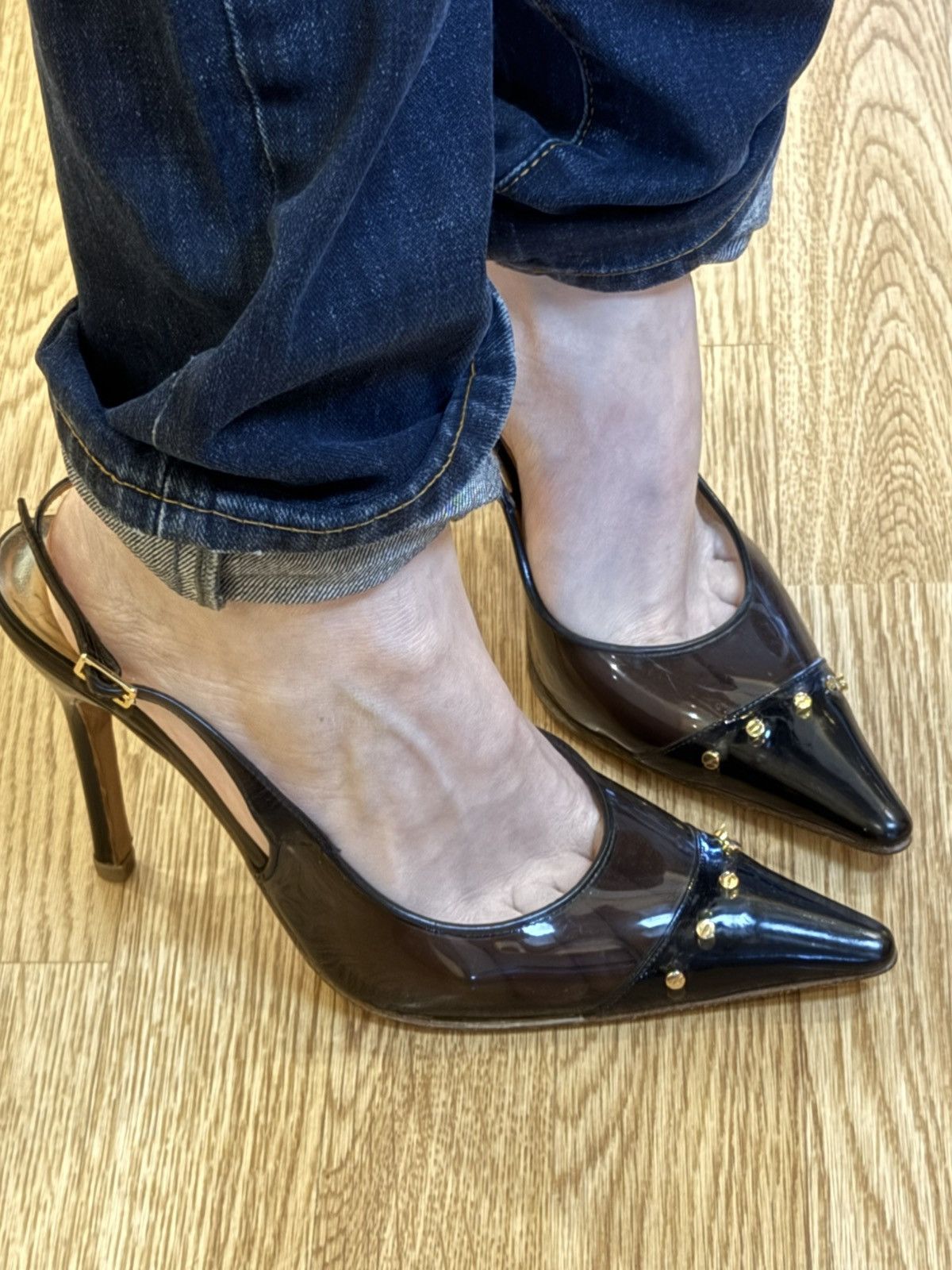Dolce & Gabbana Vintage 00s Dolce & Gabbana Runway Heels Gold Back Detail Size US 9 / IT 39 - 1 Thumbnail