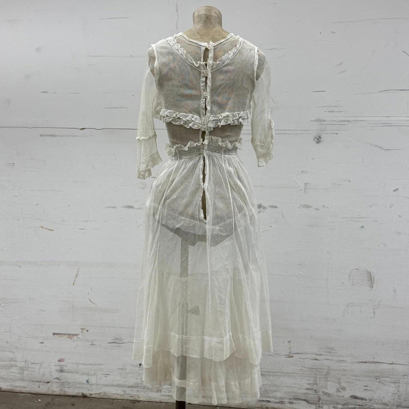 Other Edwardian Vtg 1910s White Lace Tulle Lingerie Dress Antique Size XS / US 0-2 / IT 36-38 - 1 Thumbnail