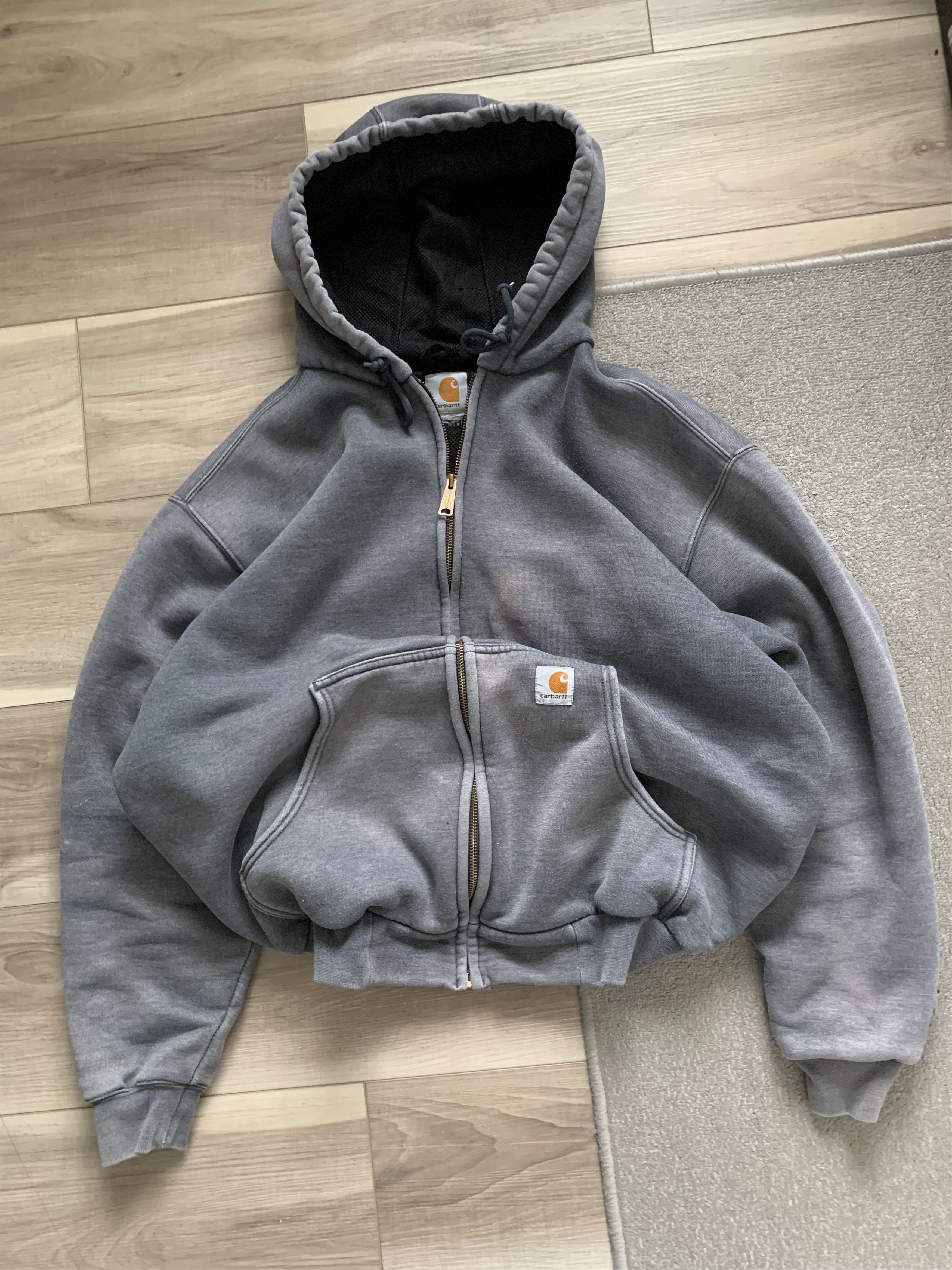 Vintage 1990s CARHARTT THERMAL LINED ZIP HOODIE / SUNFADED CHARCOAL ...