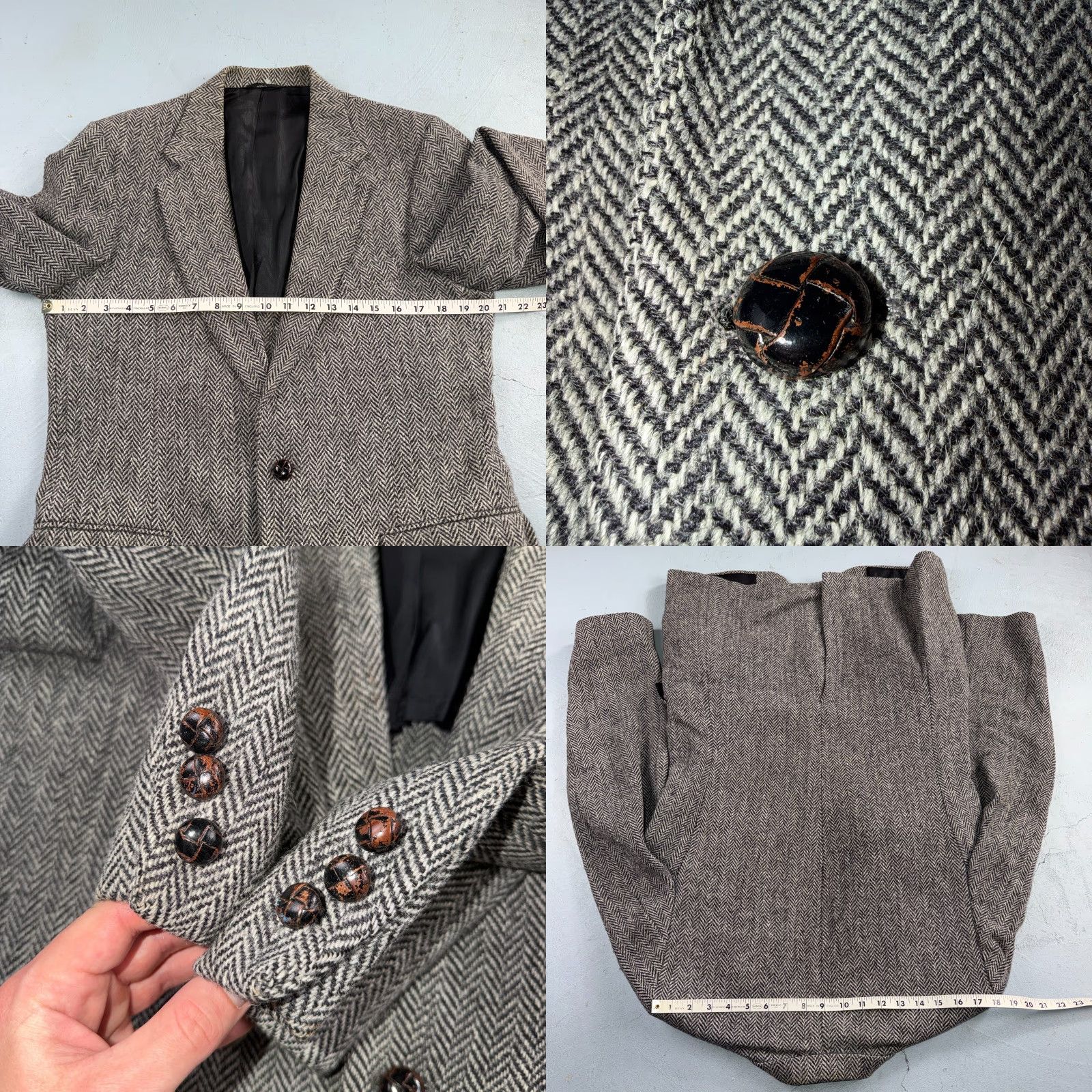 Stafford Harris Stafford Vintage 40 Blazer Gray Herringbone Wool Sport Coat USA Brown? Size 40R - 8 Thumbnail