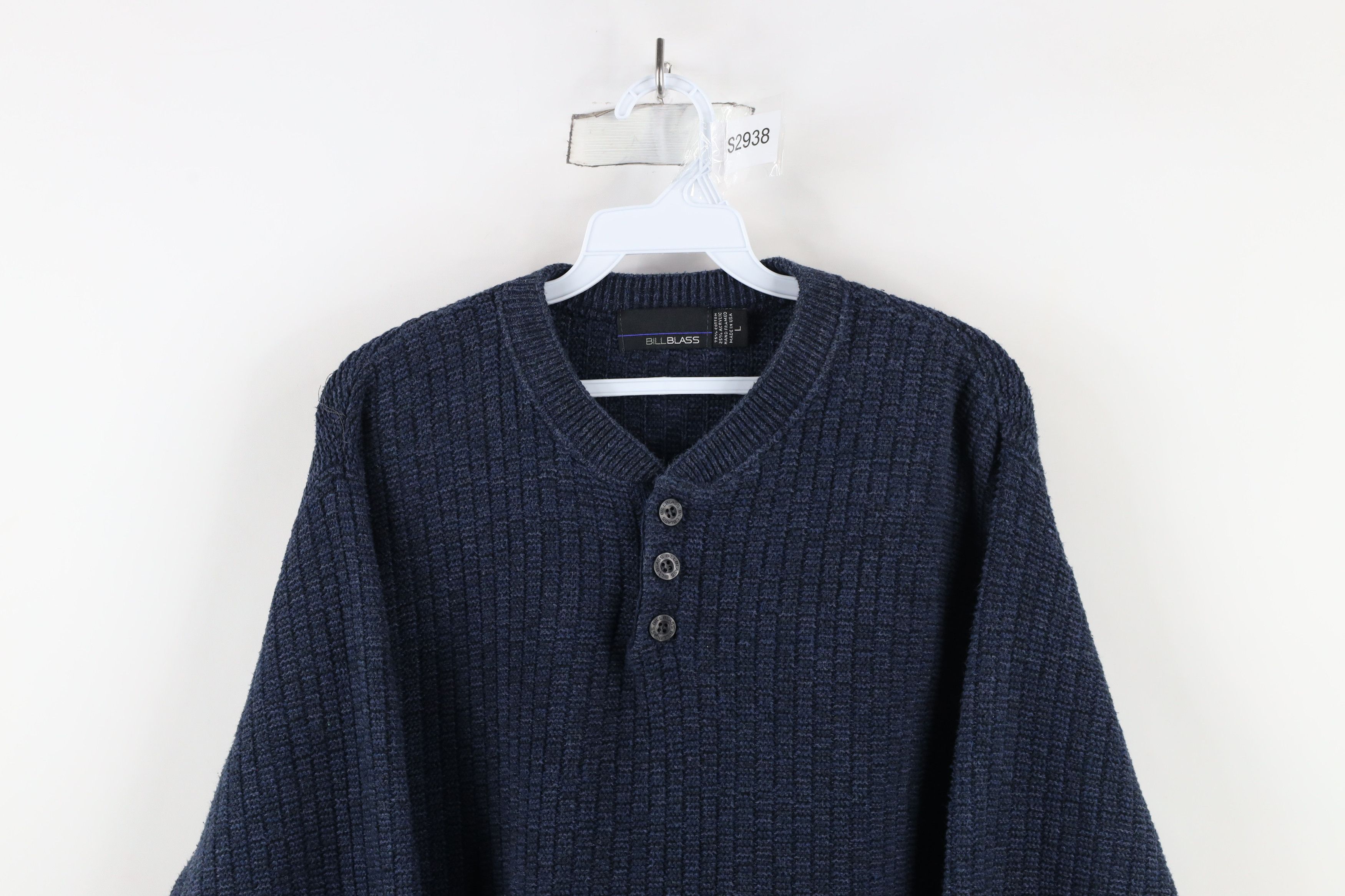 Vintage Vintage 90s Streetwear Textured Knit Henley Sweater Blue USA Size US L / EU 52-54 / 3 - 2 Thumbnail