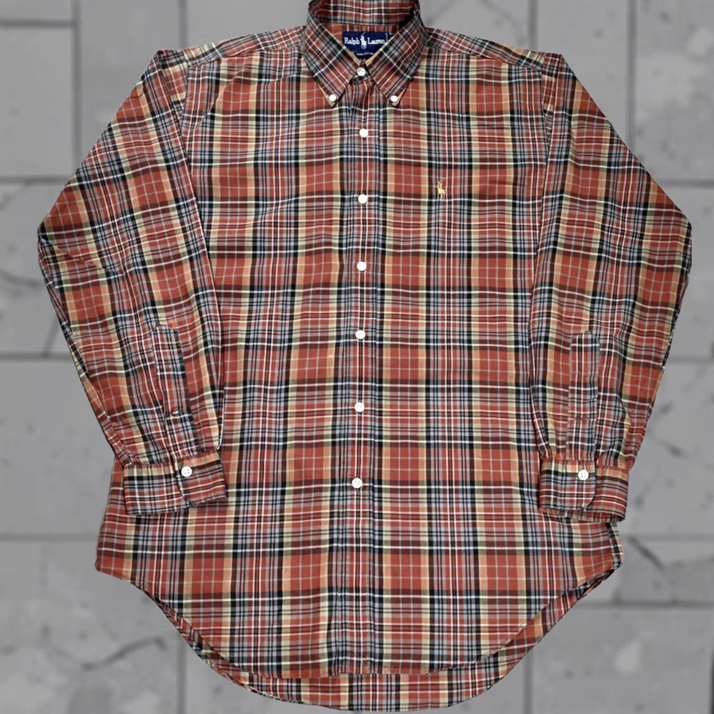 Polo Ralph Lauren VTG Ralph Lauren Polo Button Up Safari Plaid Long Sleeve Men 15-33 Gold Pony 90s Size US M / EU 48-50 / 2 - 1 Thumbnail