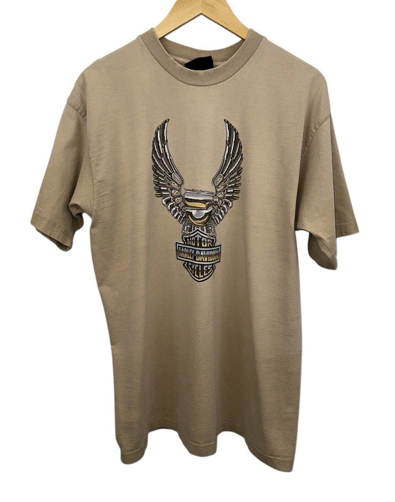 Harley Davidson Vintage Harley Davidson Tan Chrome Eagle Shirt Sz L RARE Size US L / EU 52-54 / 3 - 1 Thumbnail