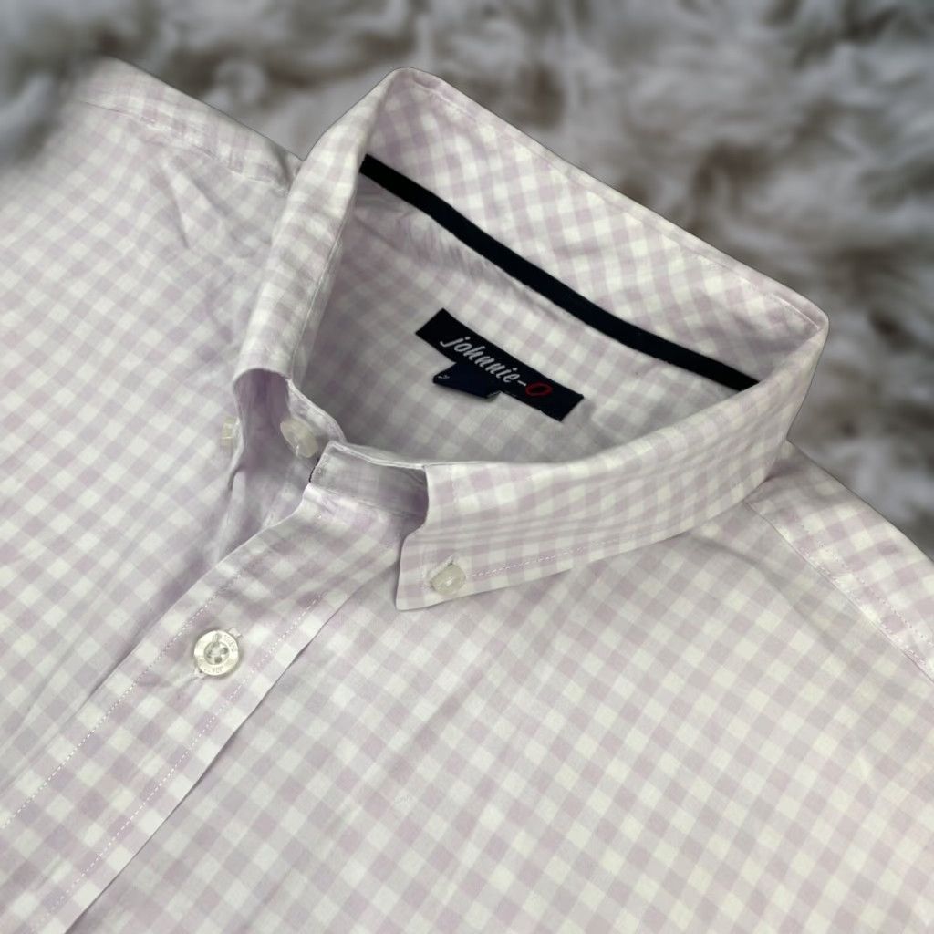 Johnnie-O Men's Button-Up Shirt Purple/White Gingham Check Large L 100% Cotton Long Sleeve Collared Mens