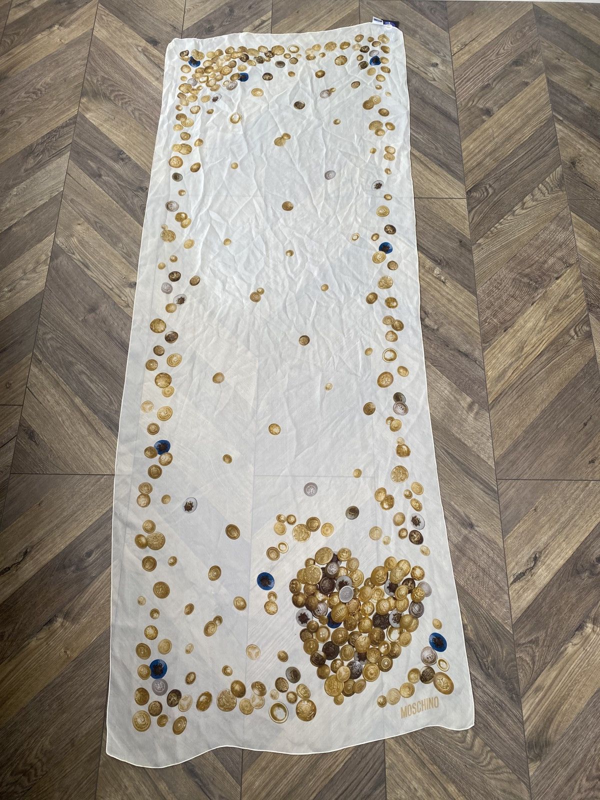Moschino Vintage Moschino Silk Scarf Gold Coins Print Ivory Wrap Size ONE SIZE - 2 Thumbnail