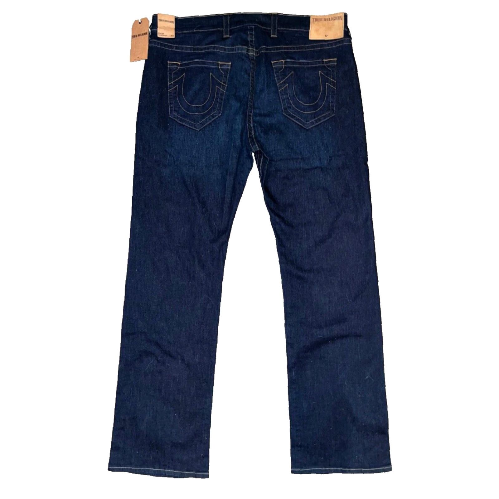 True Religion True Religion Ricky Straight Jeans 42x34 Dark Wash Mens Regular 42 Blue Denim Stretch USA Logo Pocket Zipper Button Casual Straight Mens Size US 42 / EU 58 - 7 Thumbnail