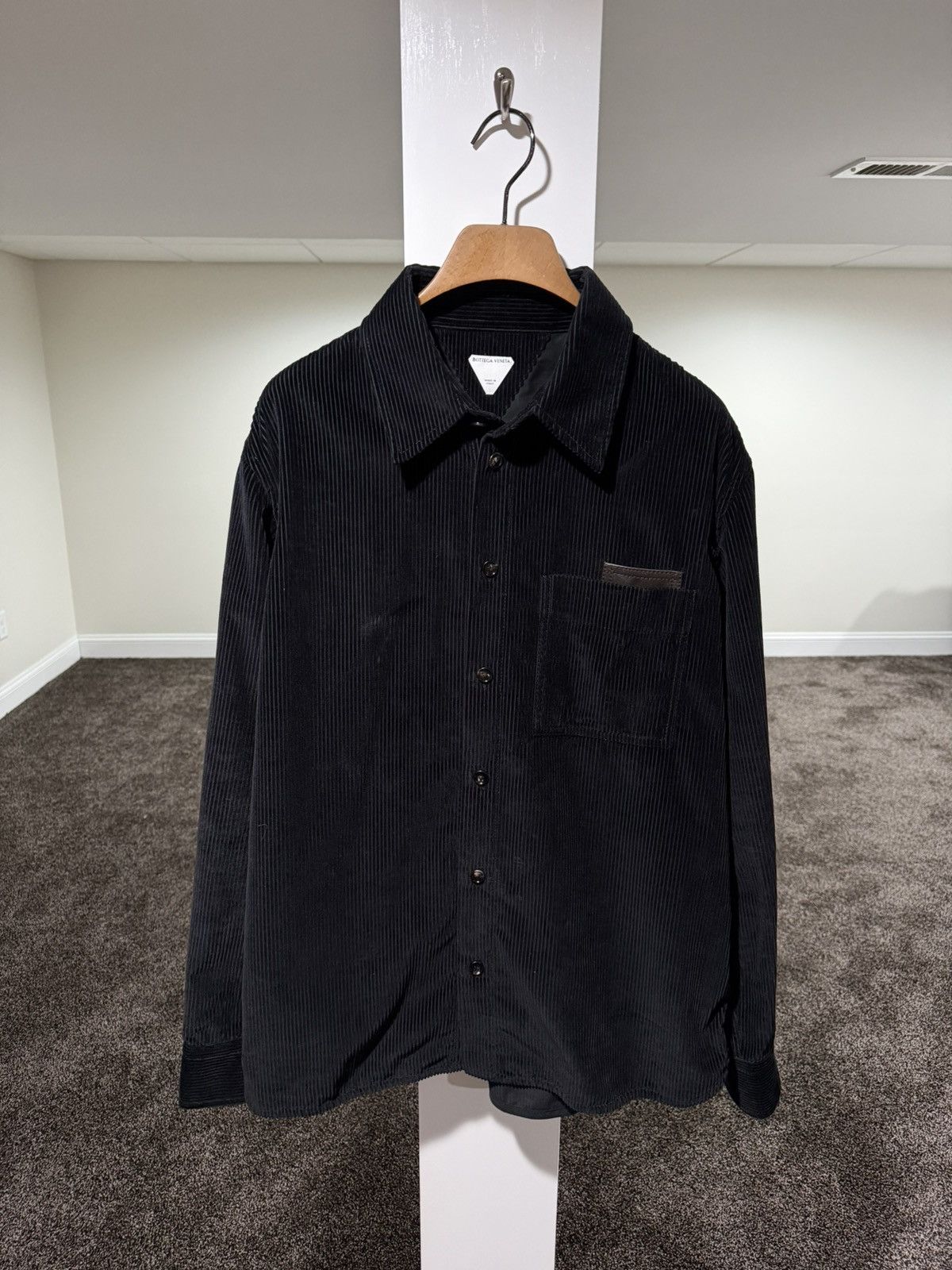 Bottega Dark Navy Corduroy Overshirt Pocket Button Up Shirt